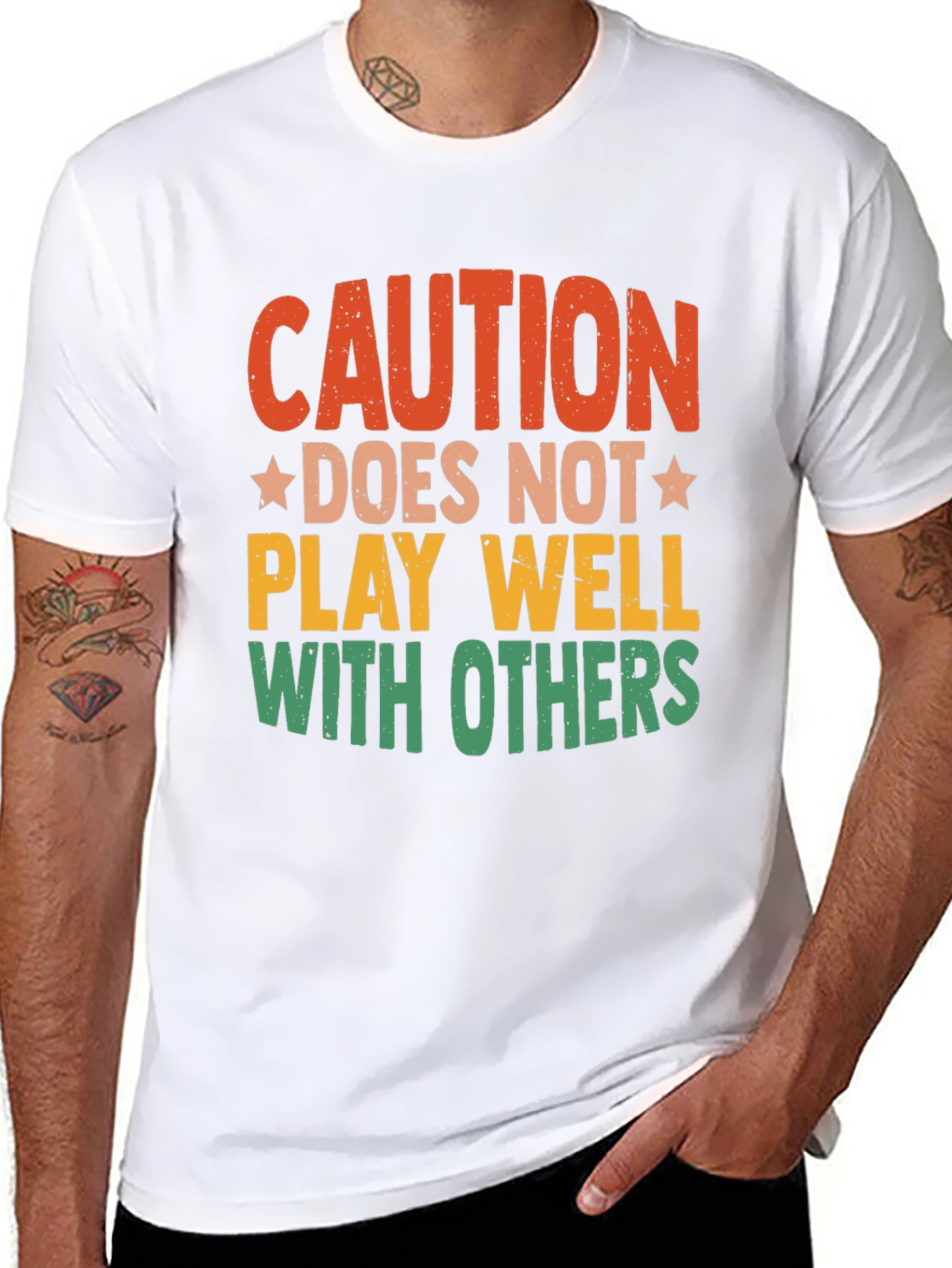 Black Caution: Does Not Play Well With Others T-Shirt view 8