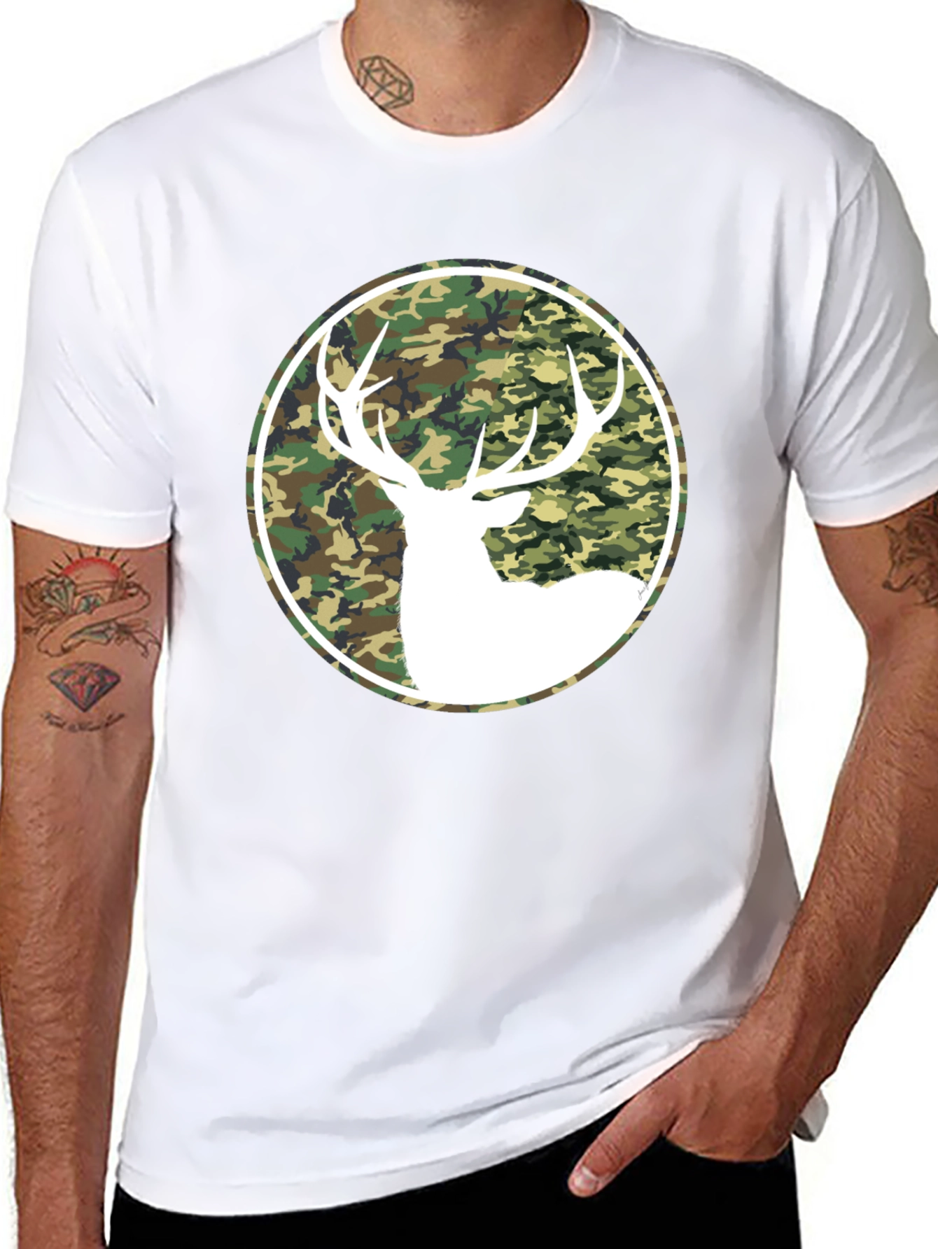 Black Camo Deer Graphic Tee - Black Cotton T-Shirt view 8