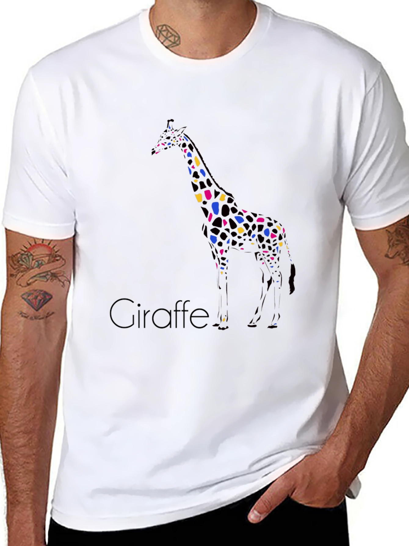 Black Giraffe Print Crew Neck T-Shirt view 8