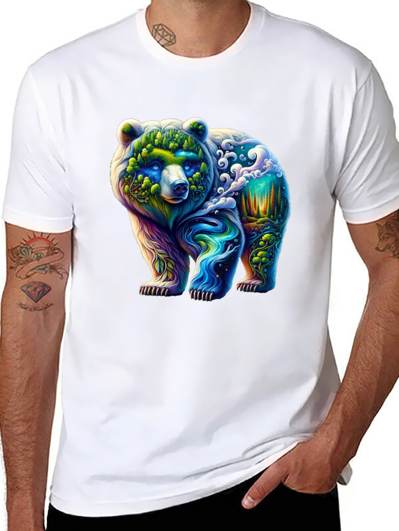 Black Nature Bear Graphic Tee - Black view 8