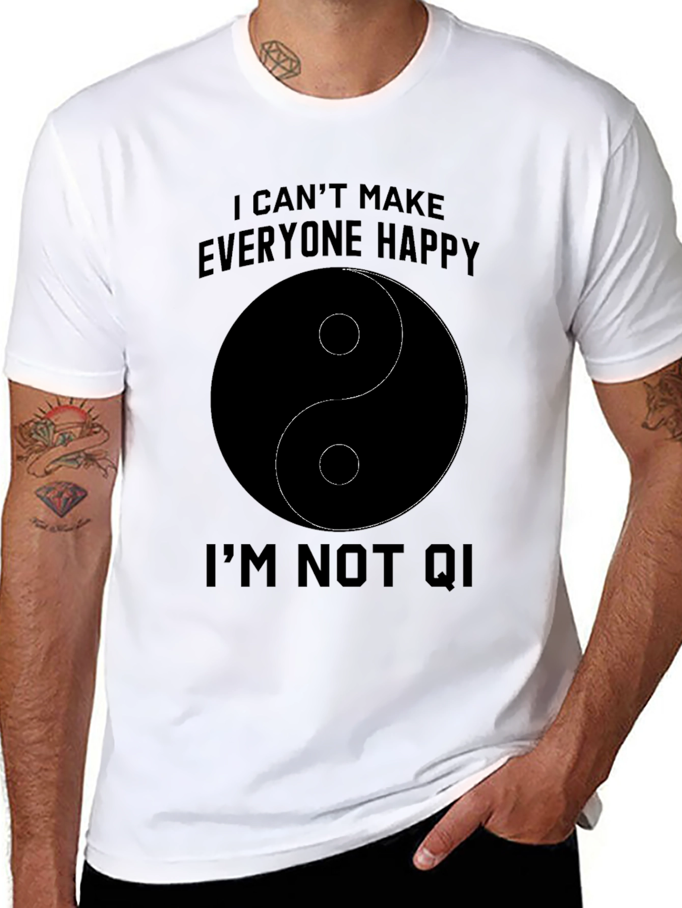 Black Humorous Yin Yang "I'm Not Qi" T-Shirt view 8