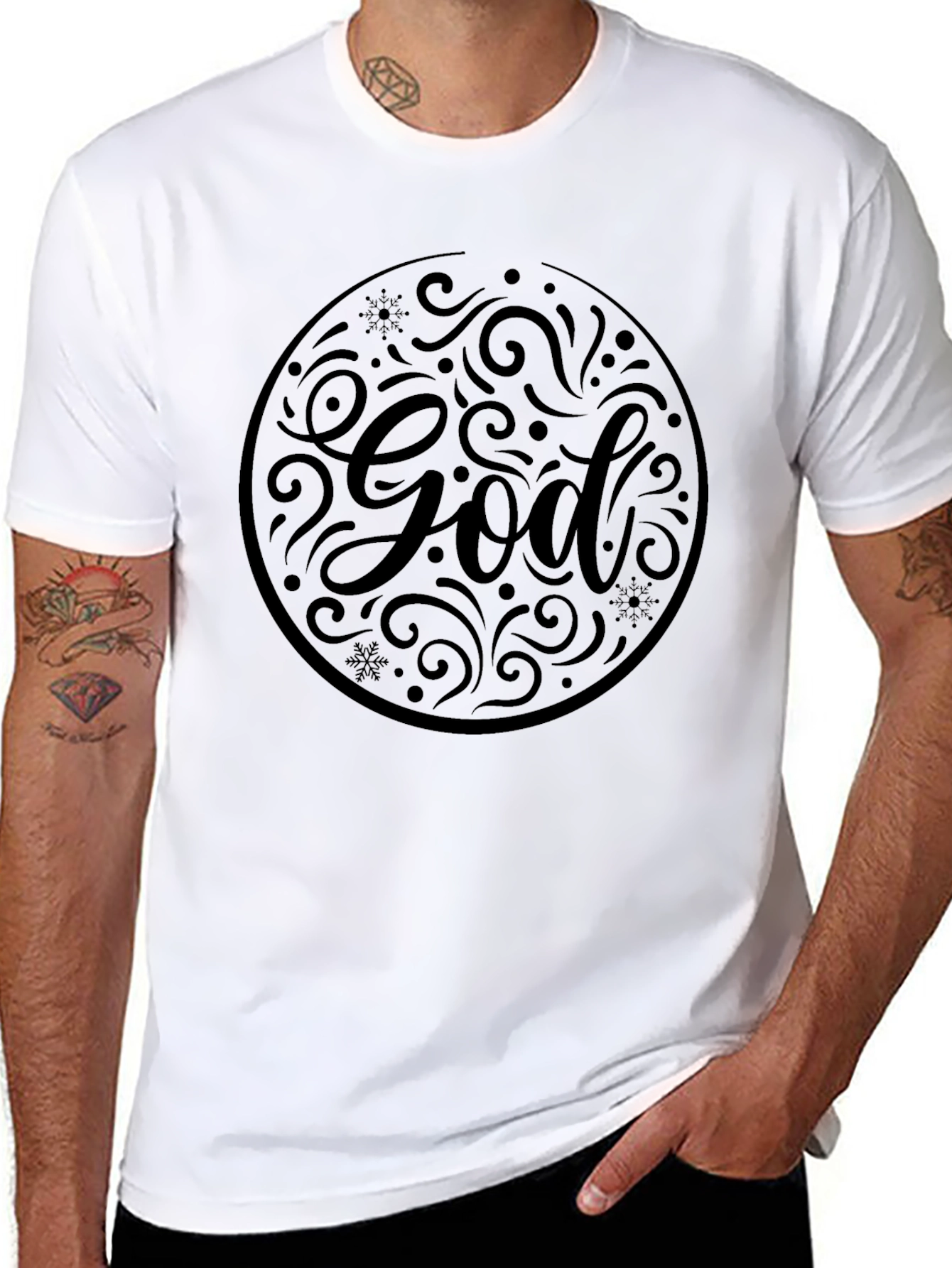 Black Men's Black God Graphic Print Crew Neck T-Shirt view 8