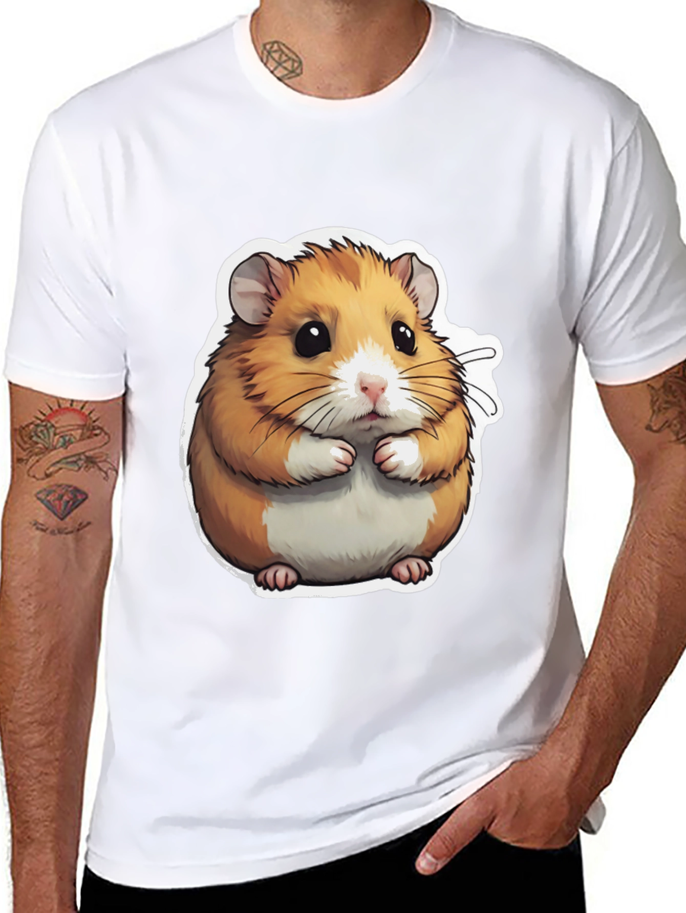 Black Cute Hamster Graphic Tee - Black Cotton Blend view 8