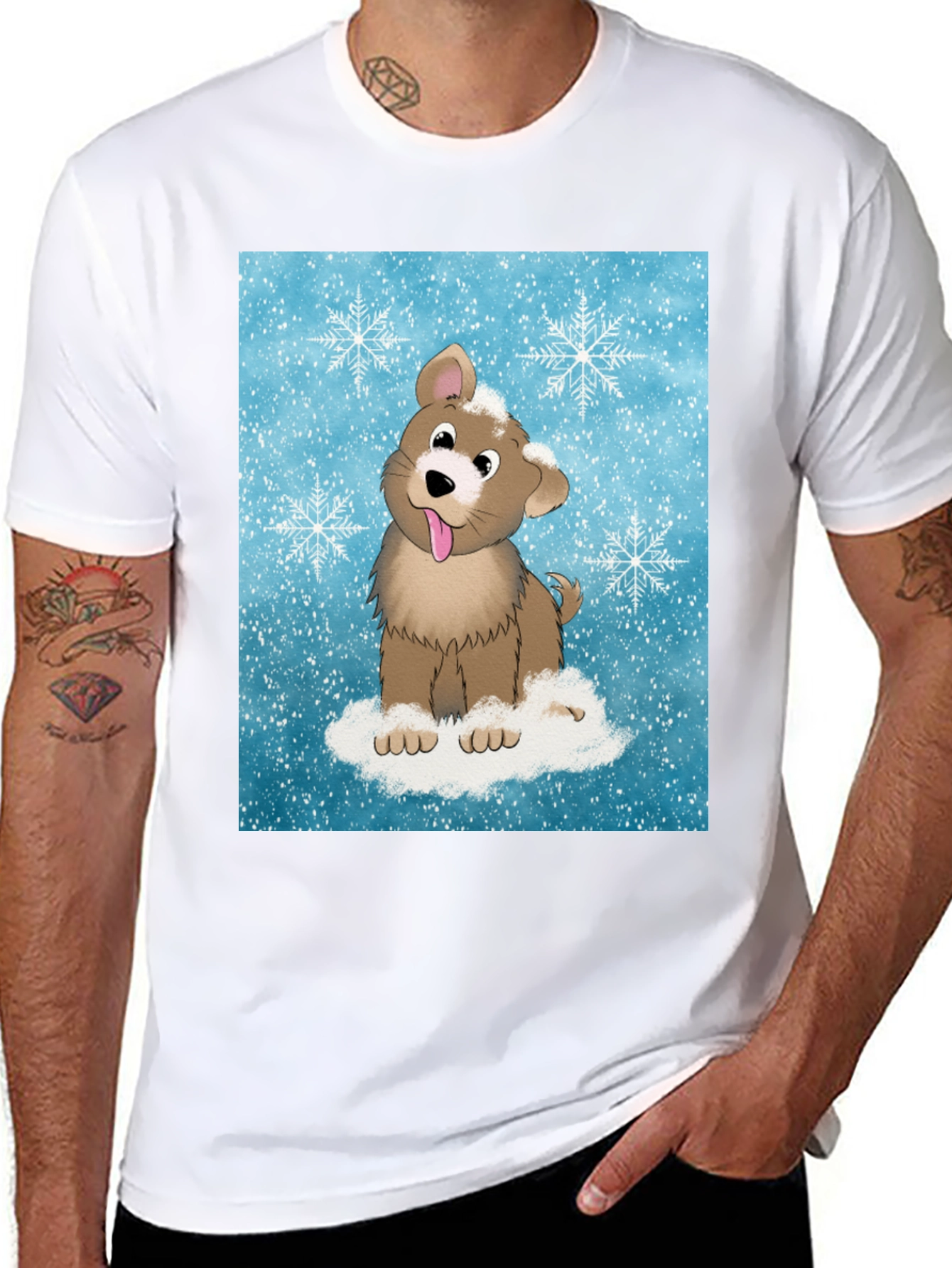 Black Cute Puppy Snowflake T-Shirt view 8
