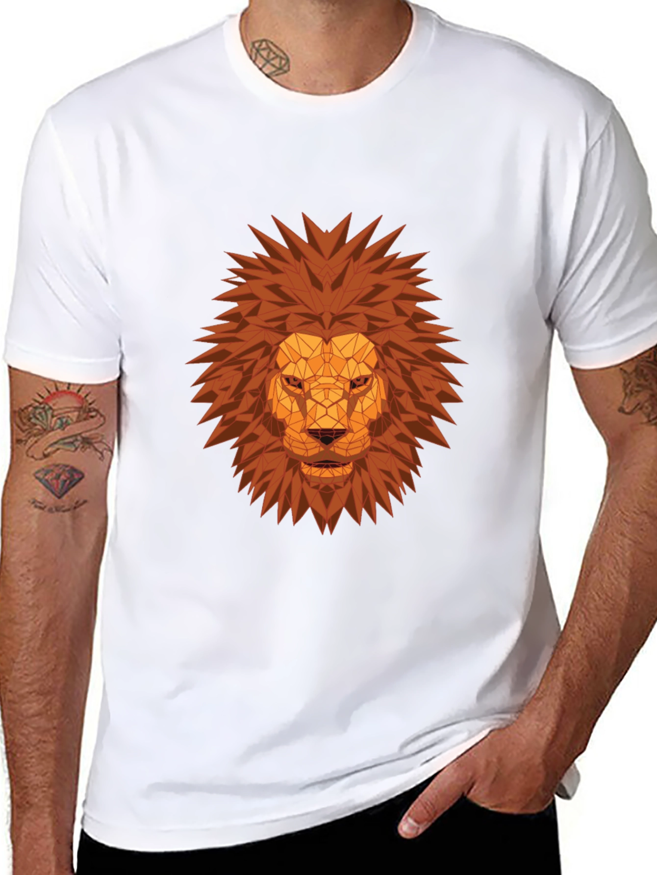 Black Geometric Lion Head Graphic Tee - Black view 8