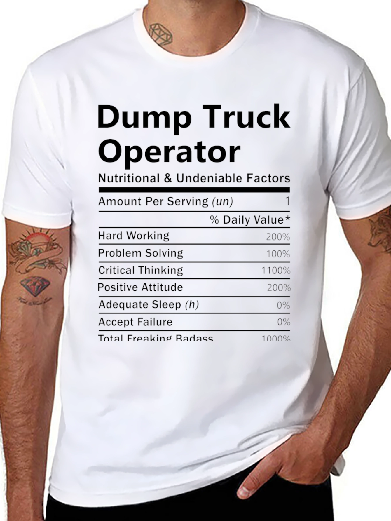 Black Dump Truck Operator Nutrition Facts Funny T-Shirt view 8