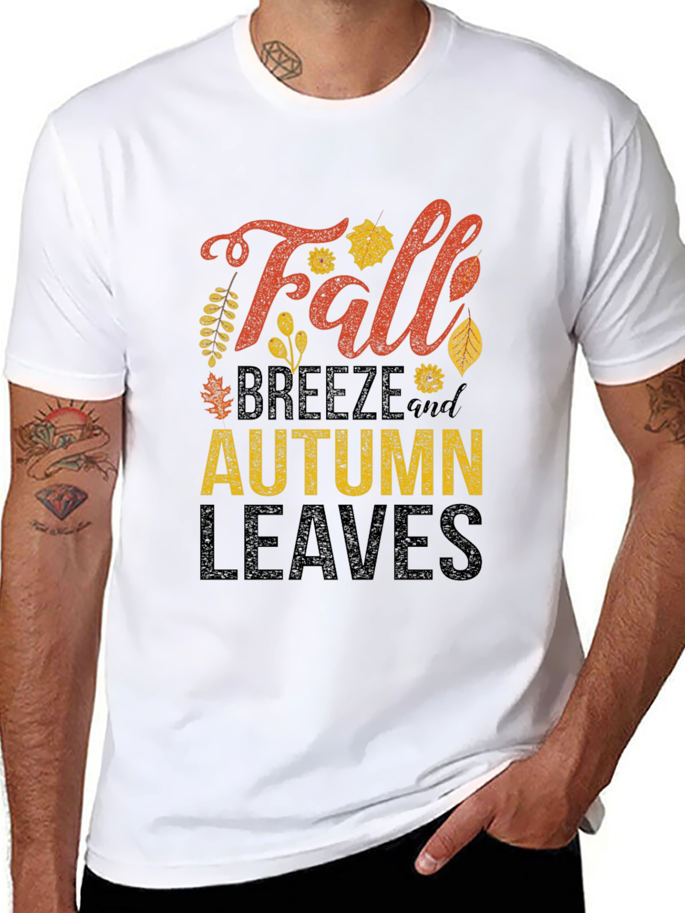 Black Fall Breeze Autumn Leaves Graphic Tee view 8