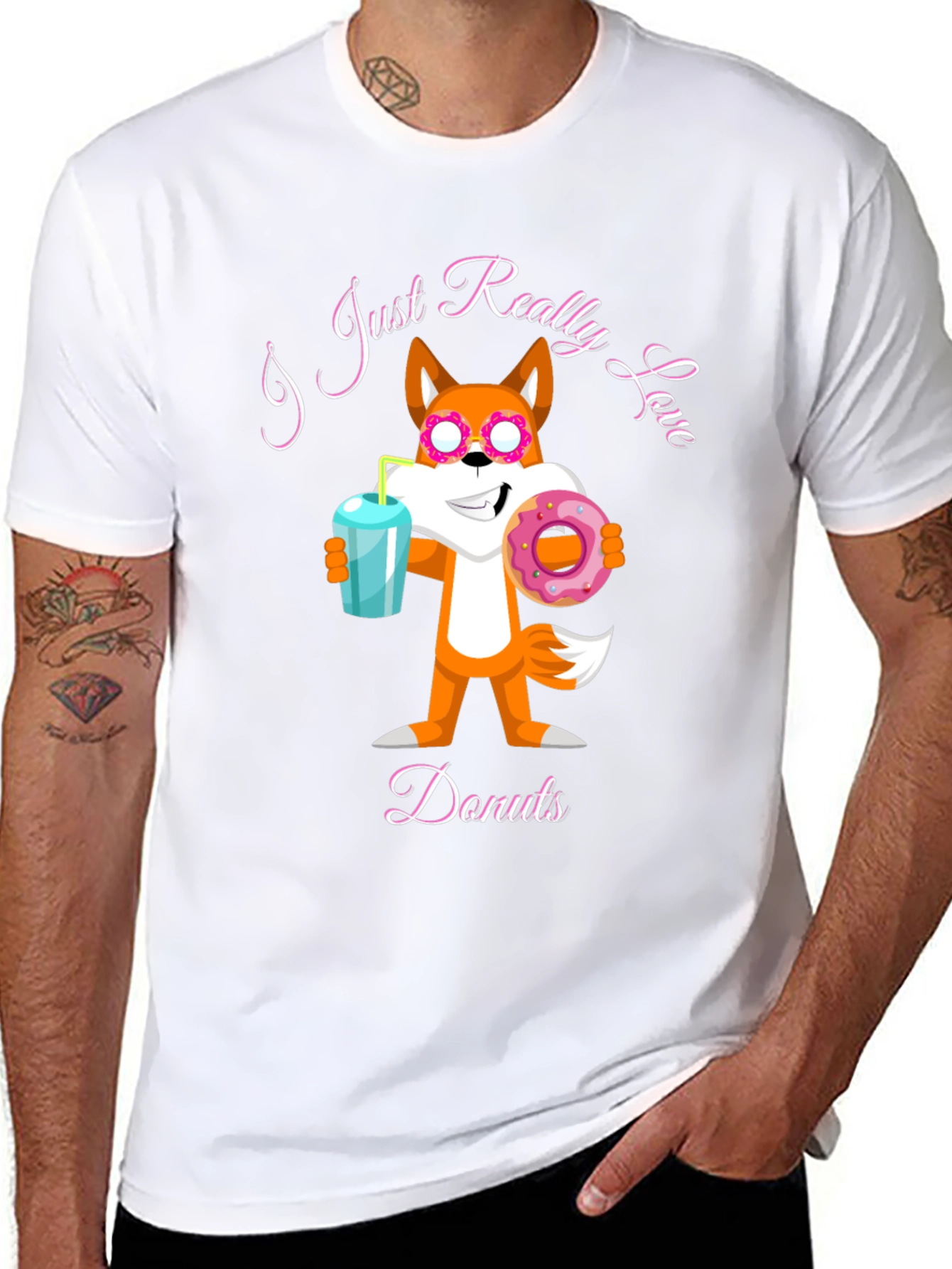 Black Funny Fox Loves Donuts Graphic T-Shirt view 8