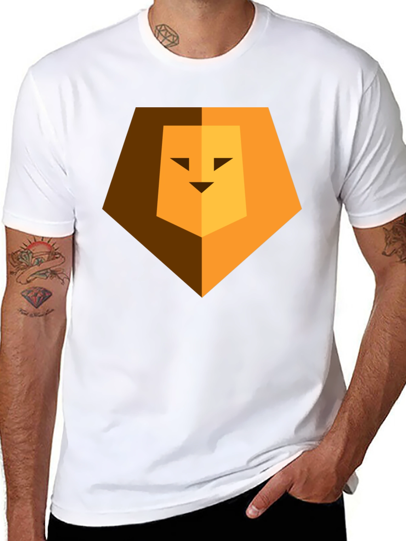 Black Geometric Lion Head Graphic Print Black Tee view 8