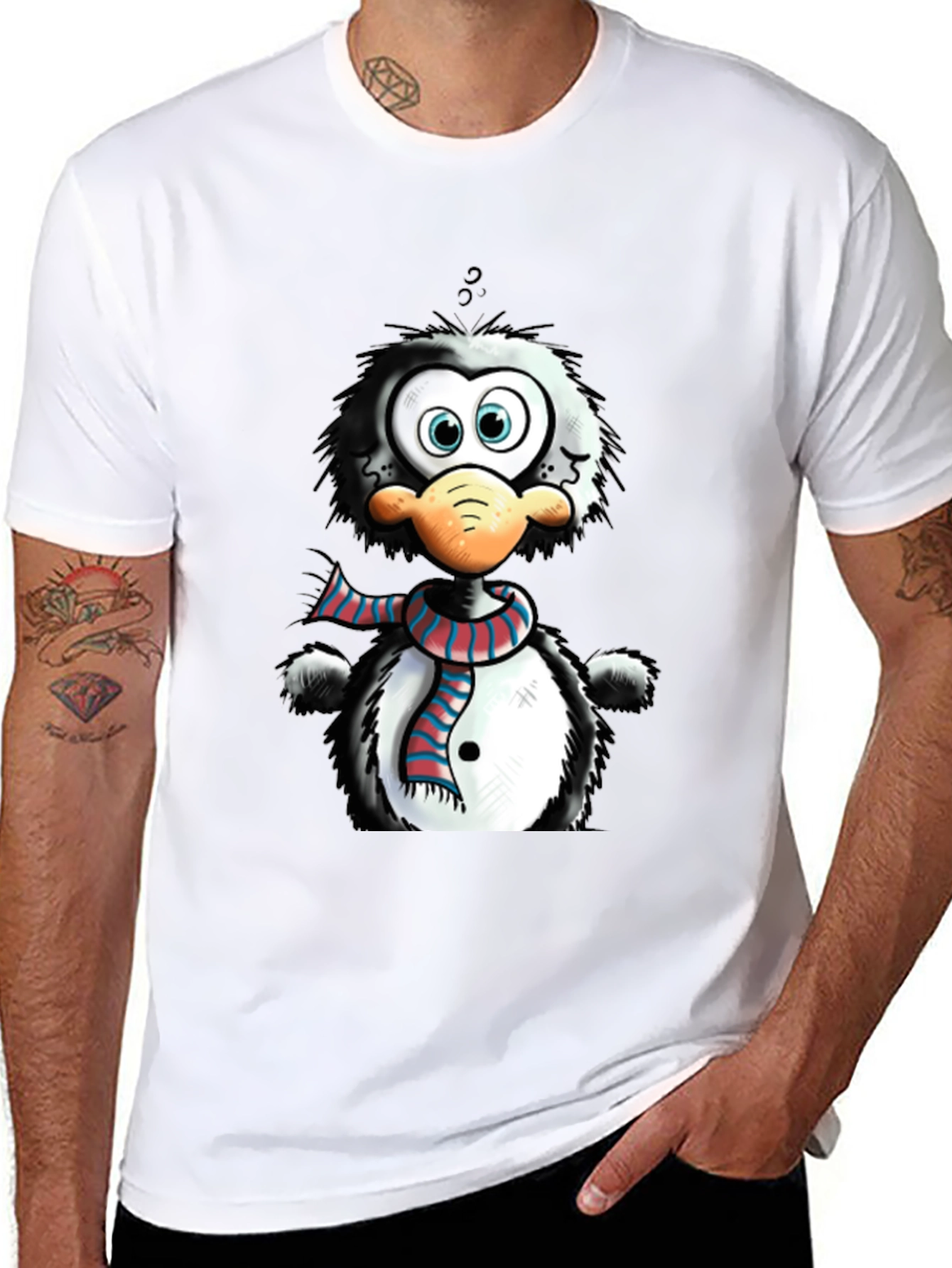 Black Cartoon Penguin Graphic Tee - Quirky Style view 8