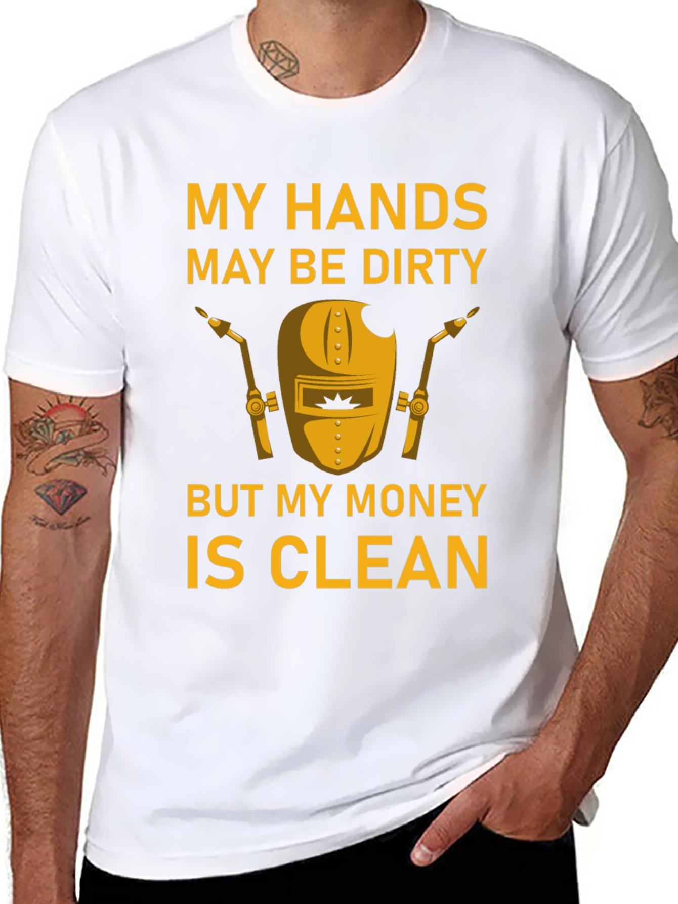 Black Dirty Hands Clean Money Welder T-Shirt view 8