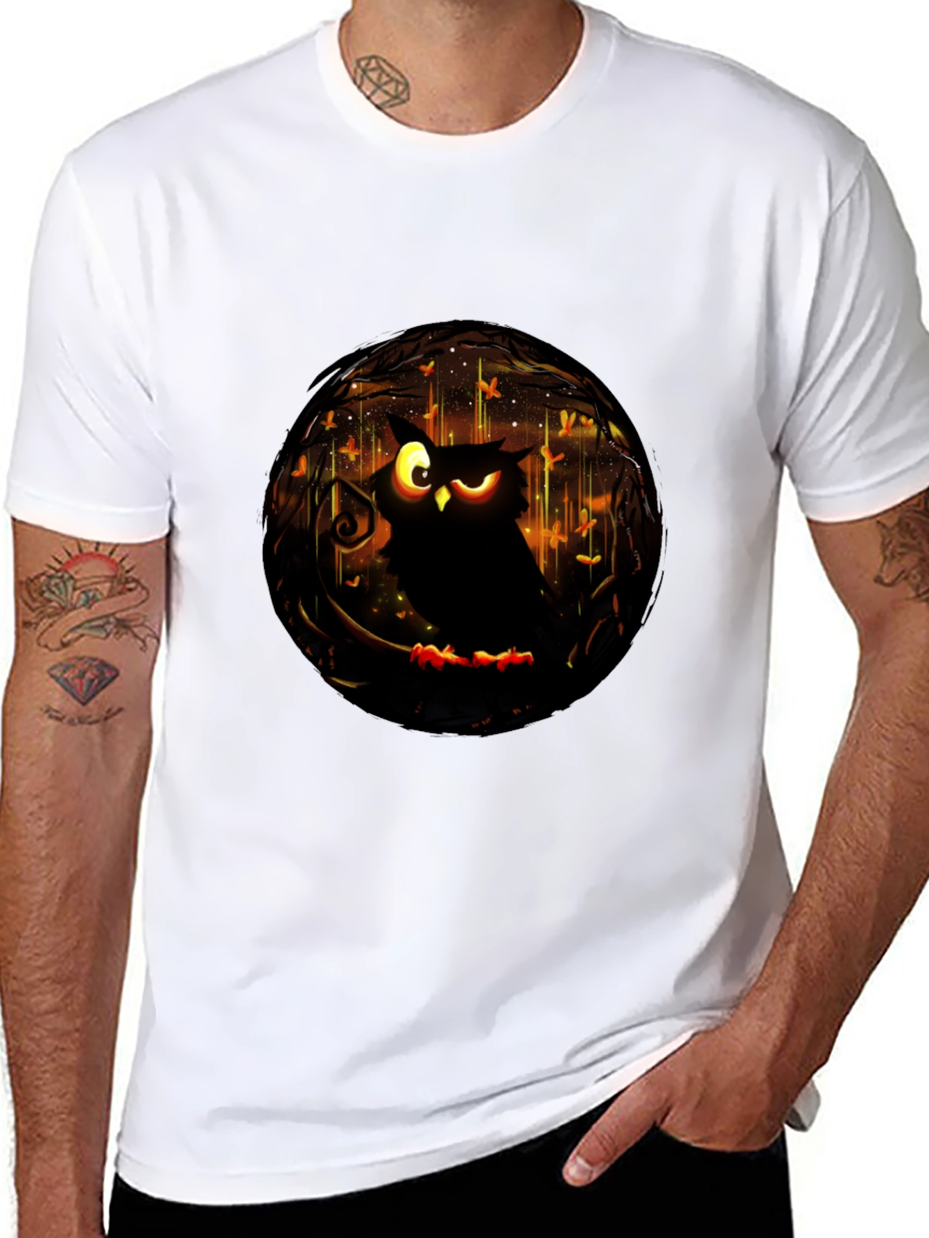 Black Owl Graphic Black T-Shirt - Men's Fashion Tee view 8