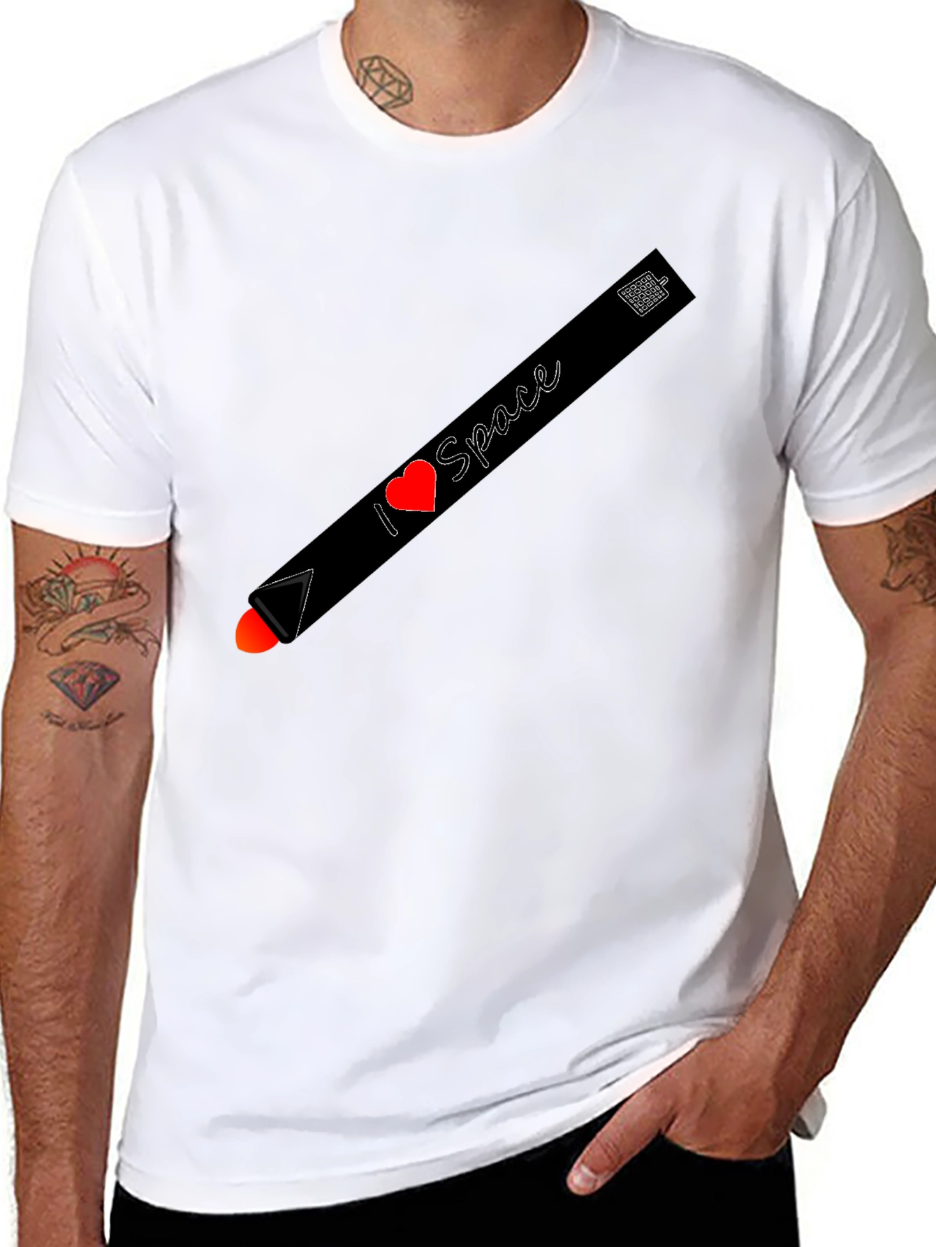 Black I Heart Space T-Shirt - Unique Rocket Design view 8