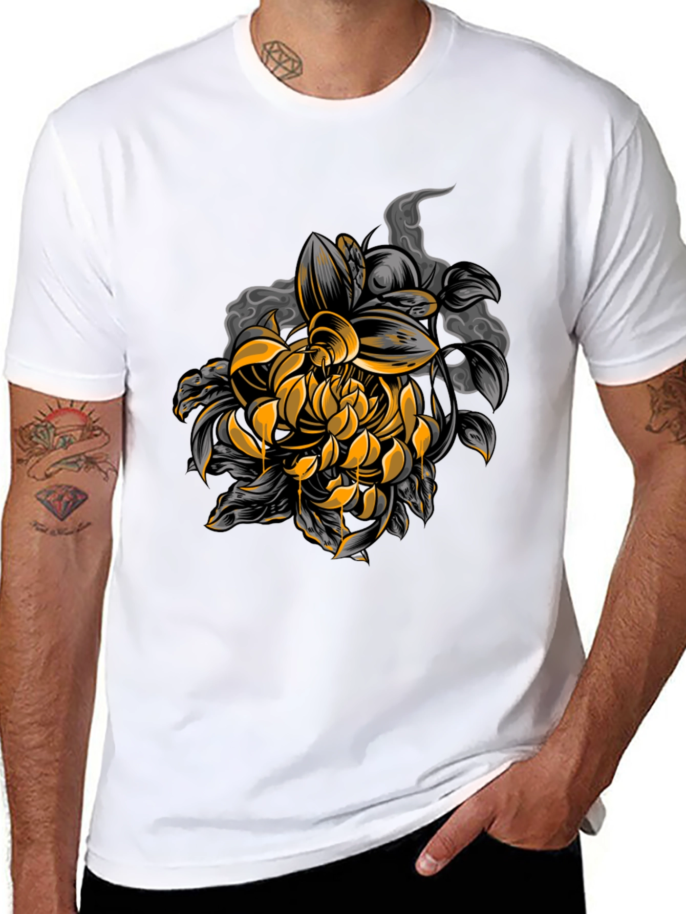 Black Chrysanthemum Graphic Black Tee view 8