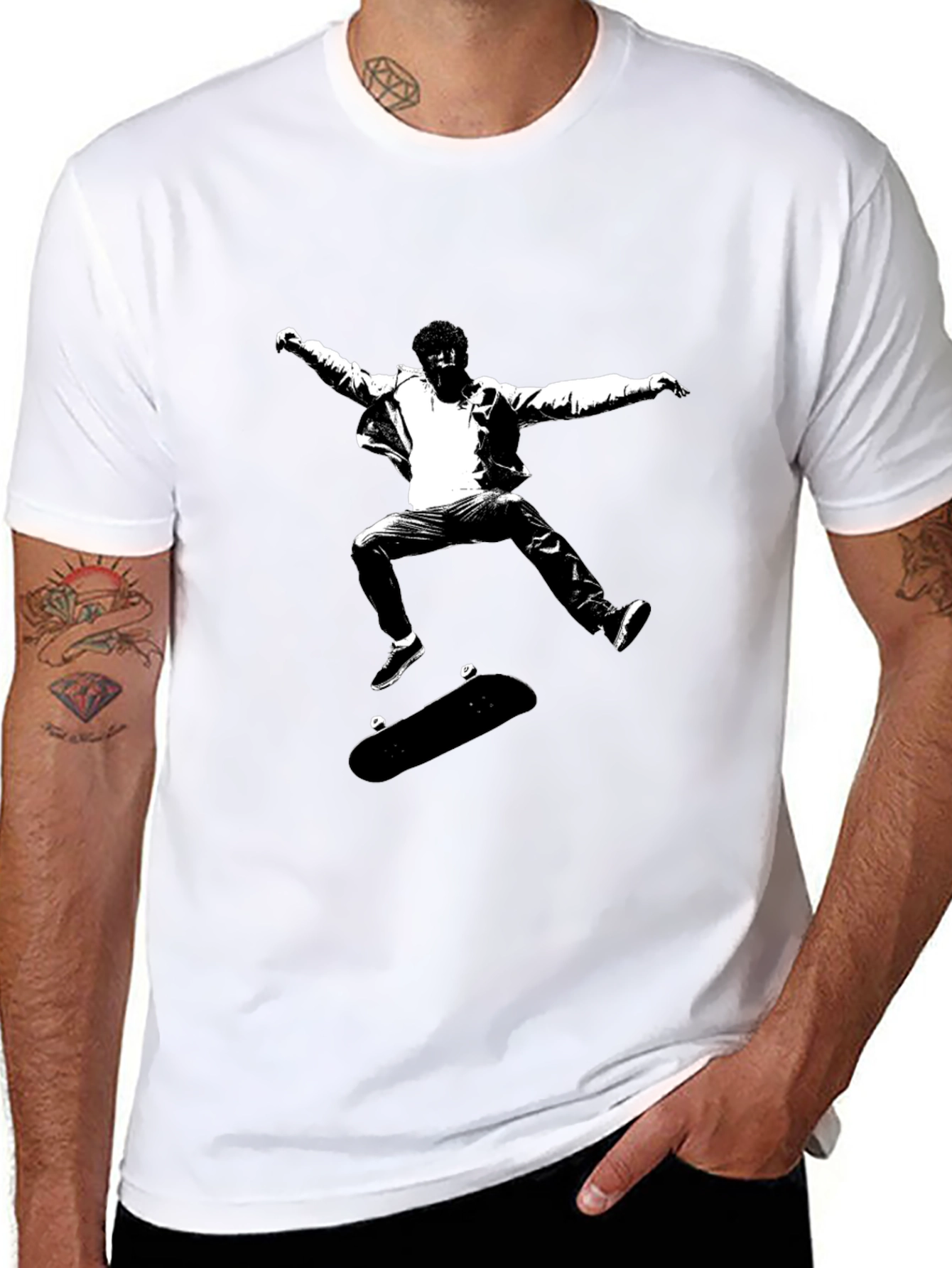 Black Skateboarding Graphic Tee - Black Cotton view 8