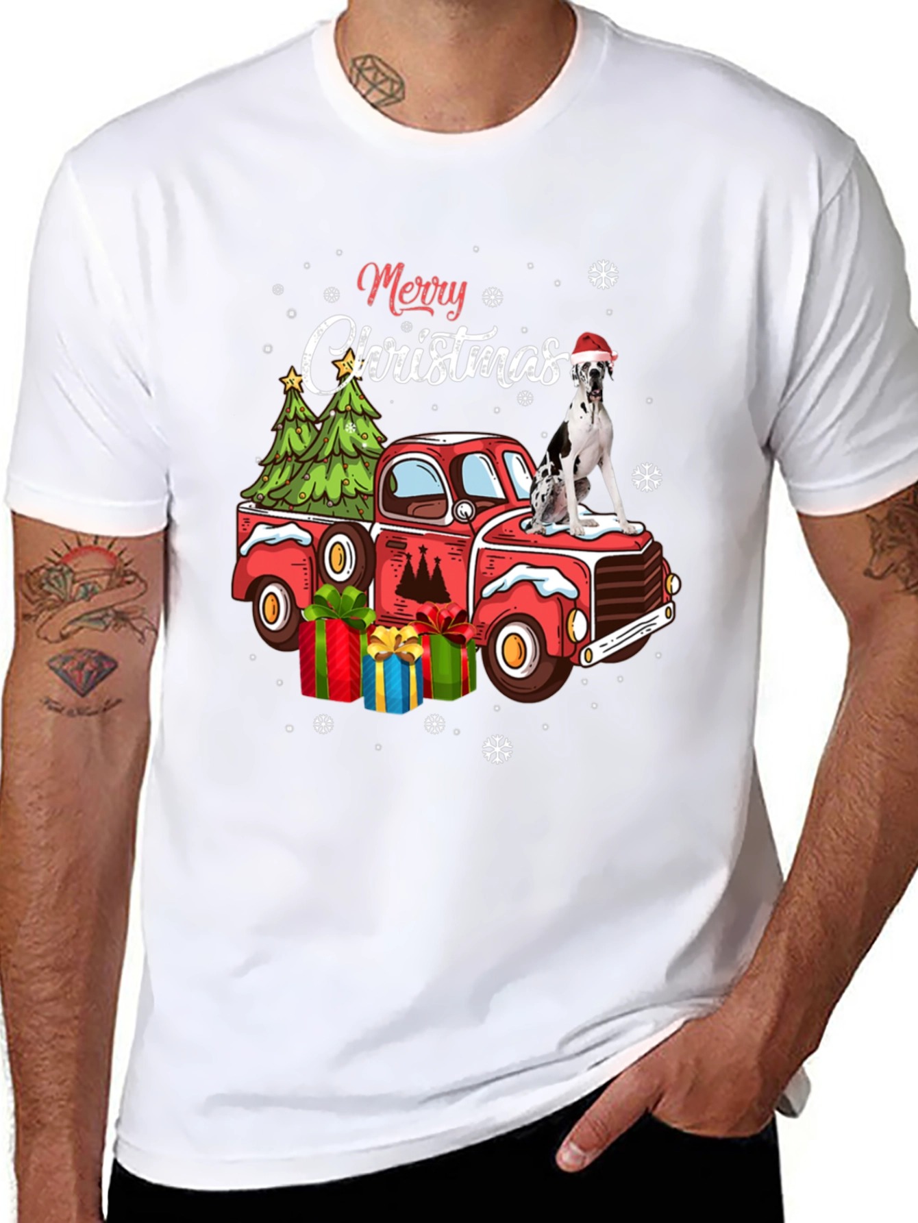 Black Merry Christmas Dog Truck T-Shirt view 8