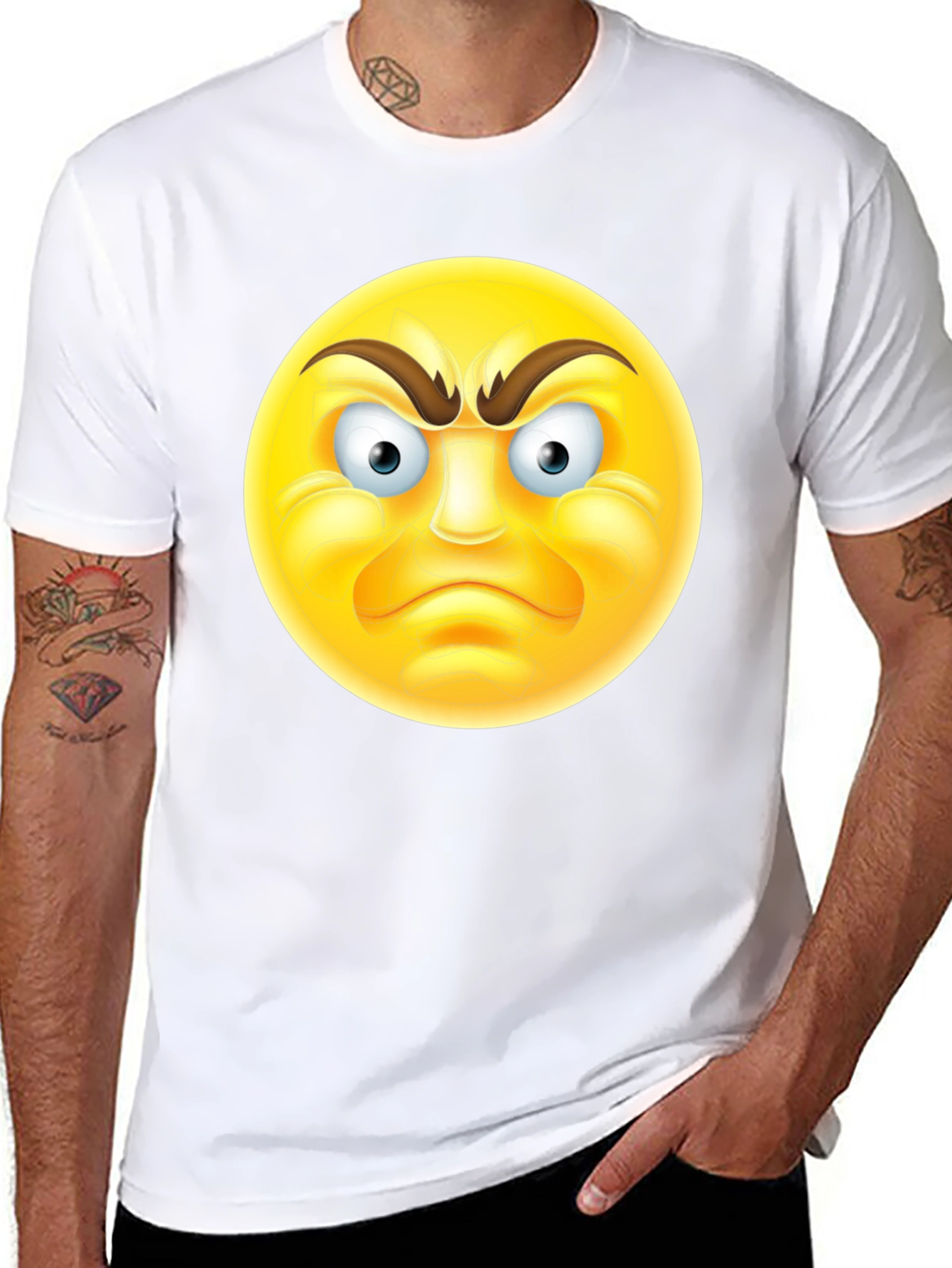 Black Angry Emoji T-Shirt - Black Cotton Tee view 8