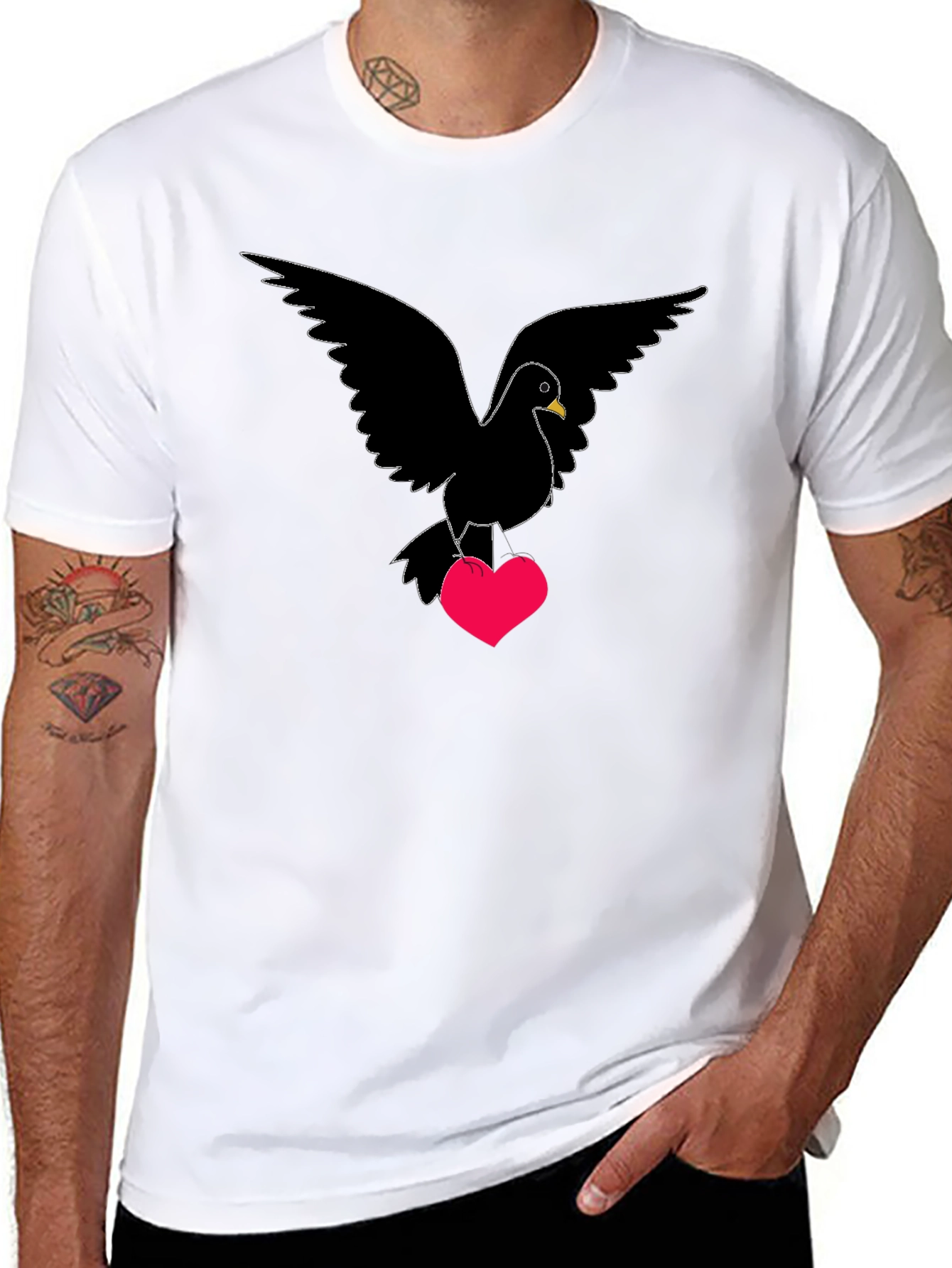 Black Dove Heart T-Shirt - Love Bird Graphic Tee view 8