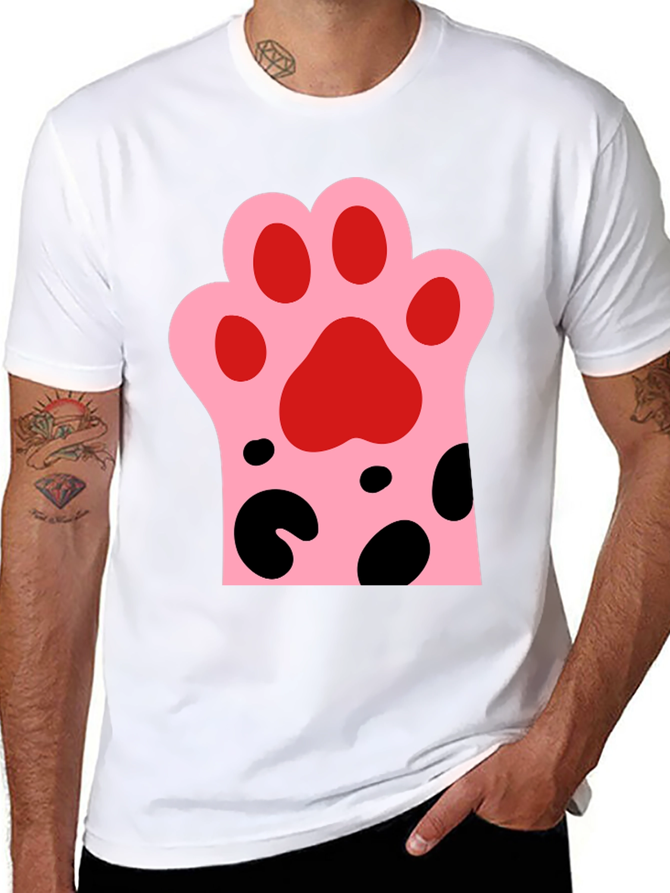 Black Cute Cat Paw Print Black T-Shirt view 8