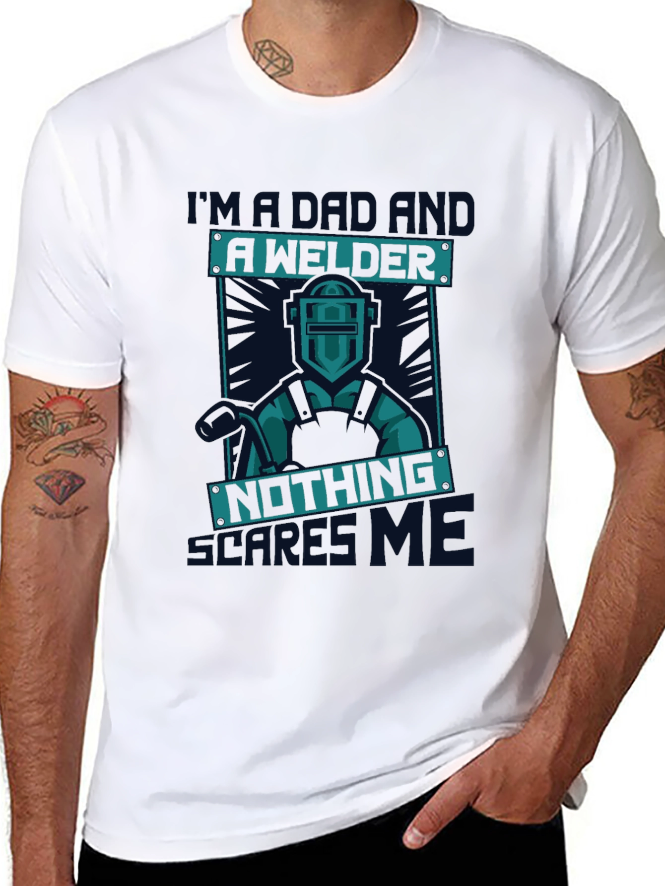 Black Dad Welder T-Shirt - Nothing Scares Me view 8