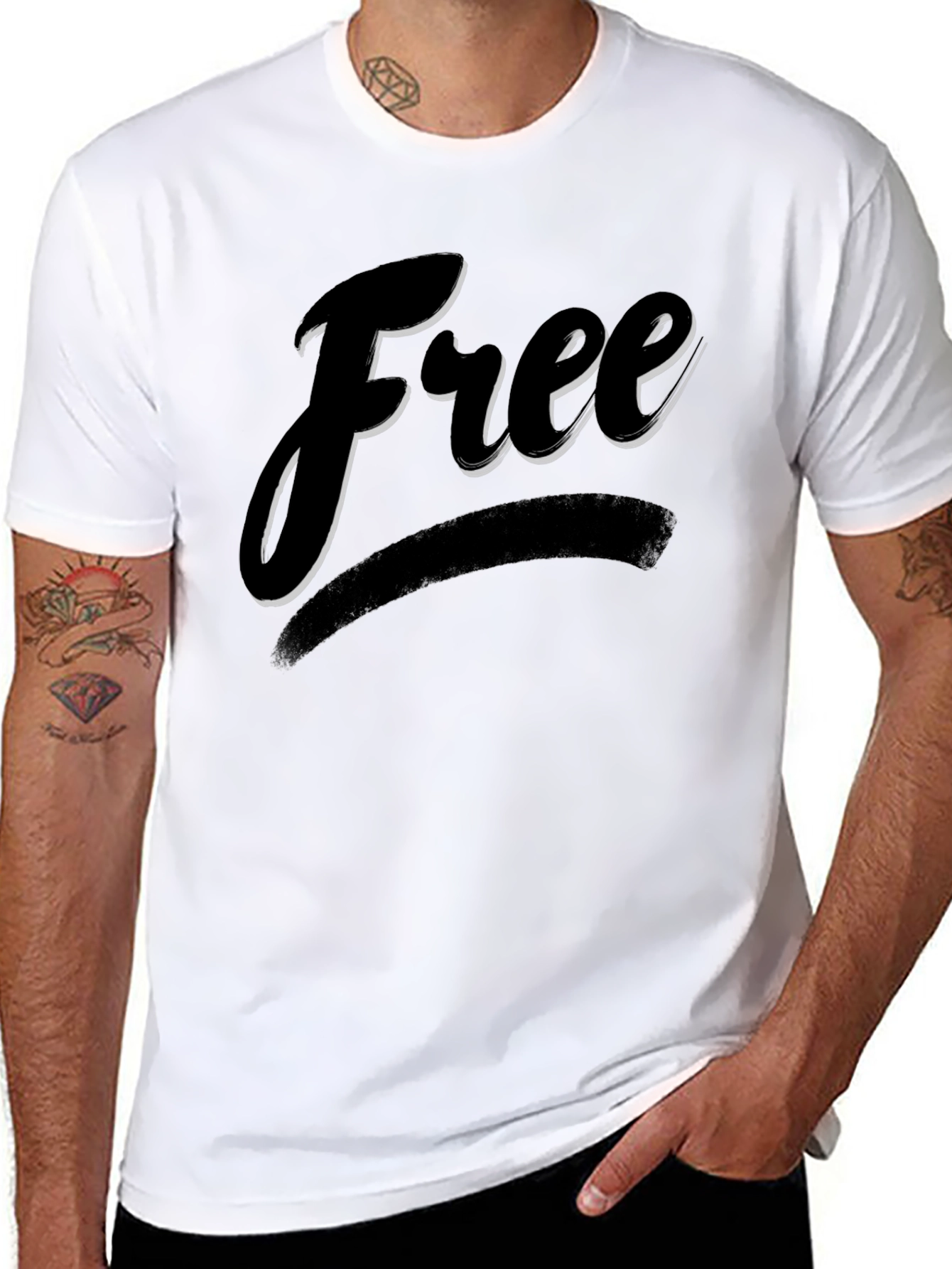 Black Free Graphic Print Crew Neck T-Shirt view 8
