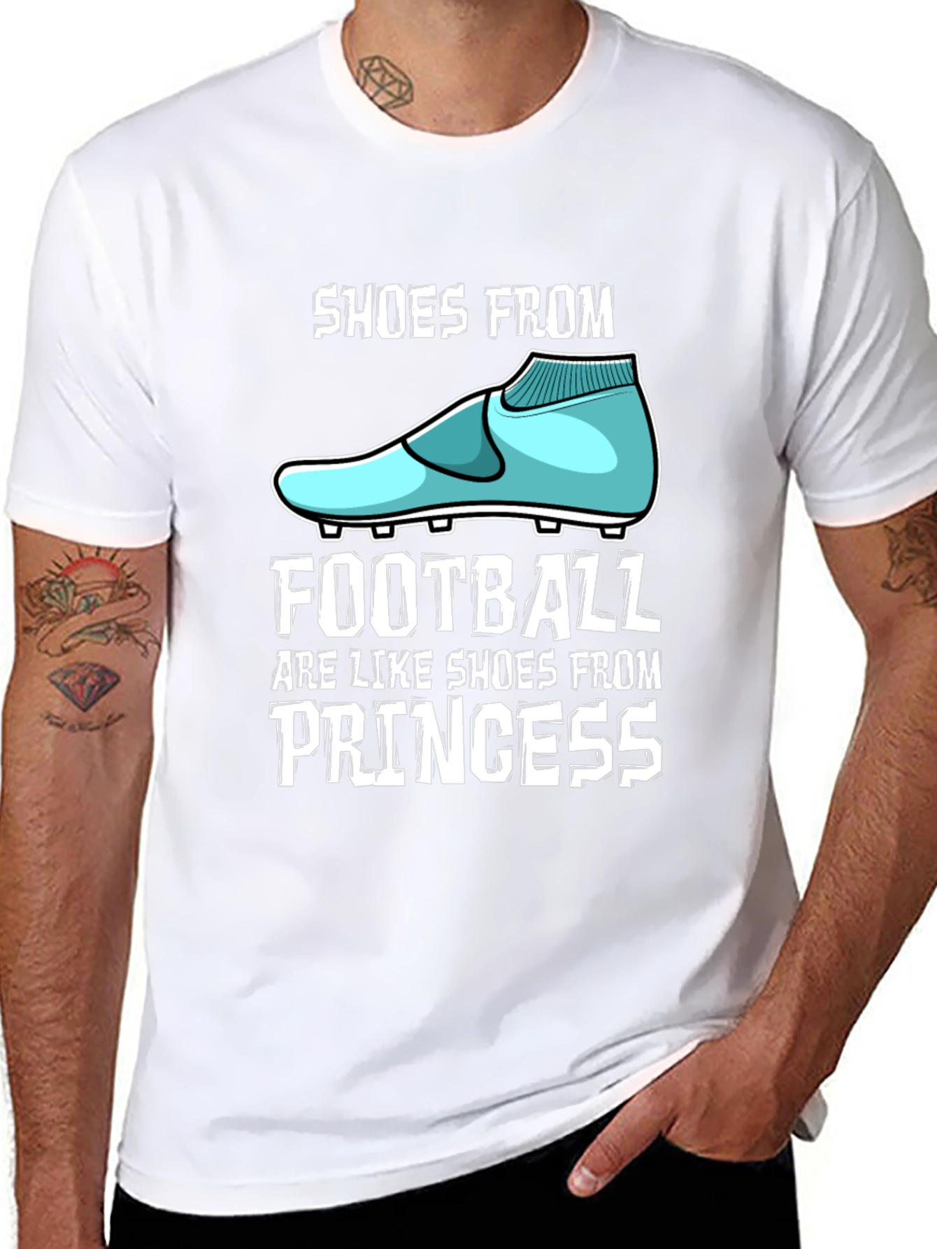 Black Funny Football vs Princess Shoes Graphic Tee view 8