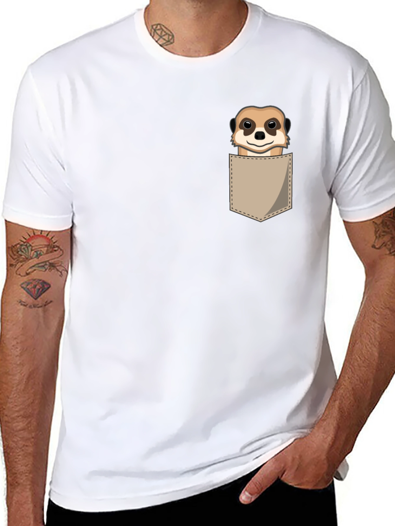 Black Meerkat Pocket T-Shirt - Novelty Cartoon Tee view 8