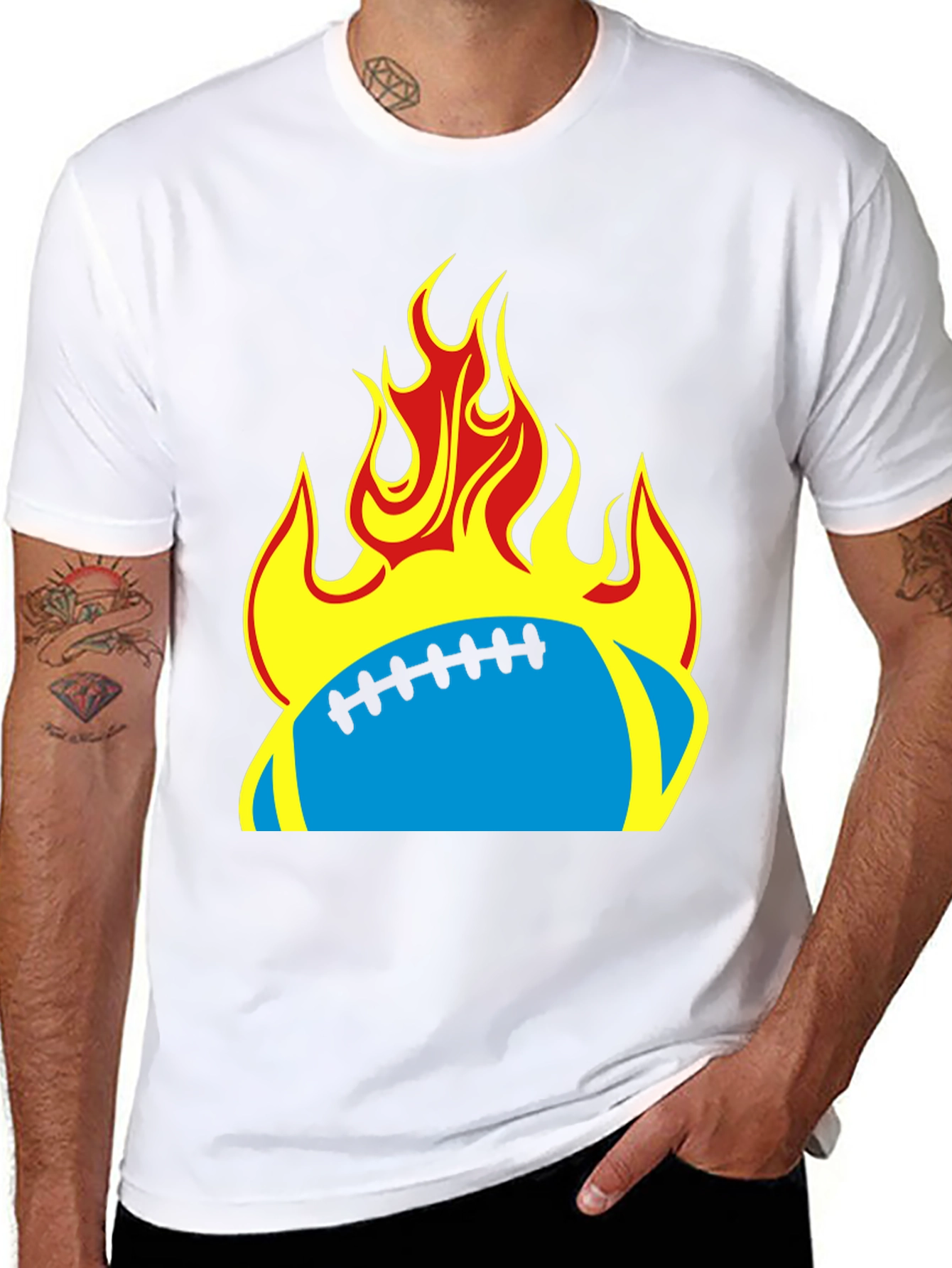Black Flaming Football T-Shirt - Black Tee view 8