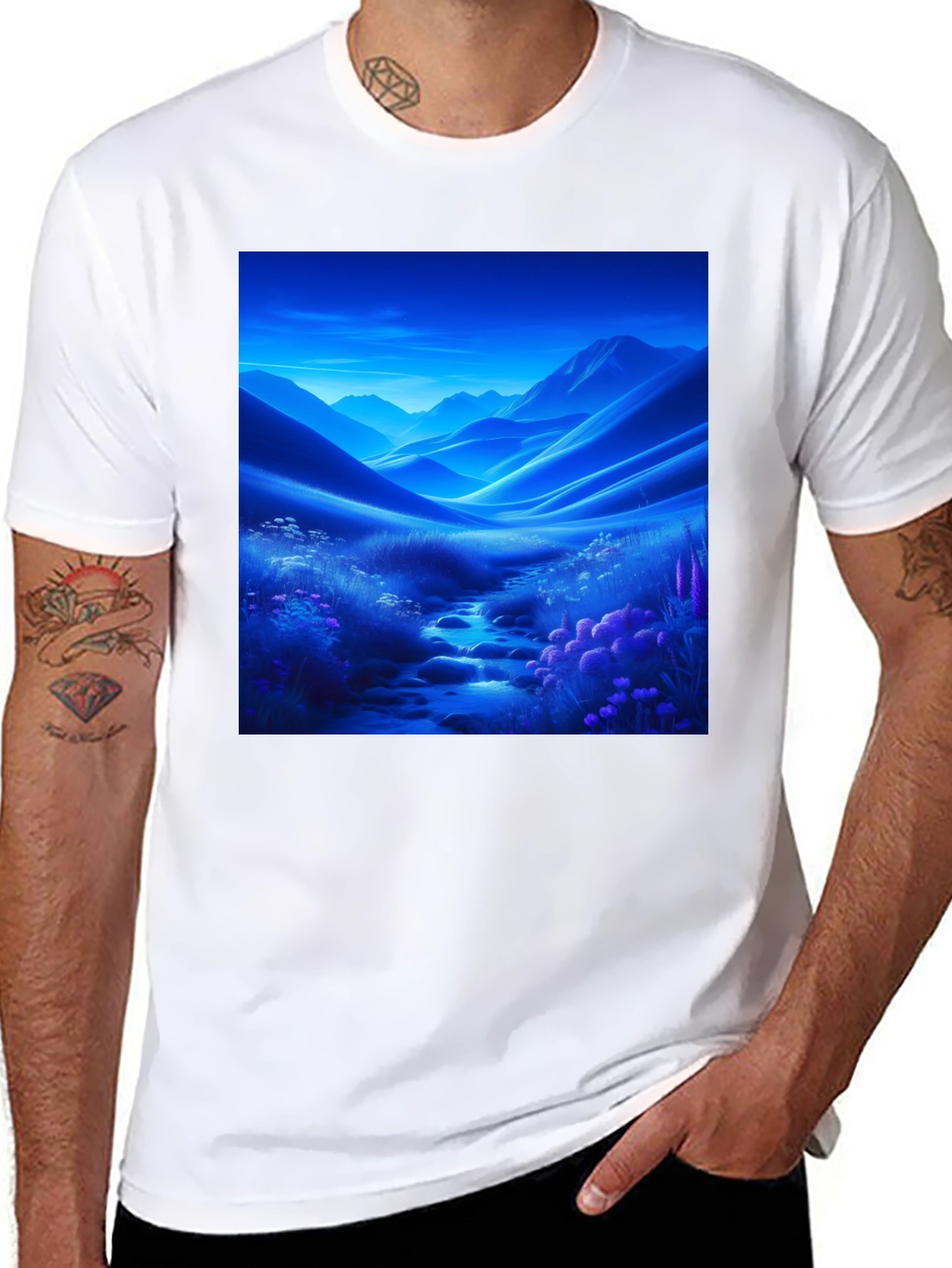 Black Scenic Mountain Stream T-Shirt view 8