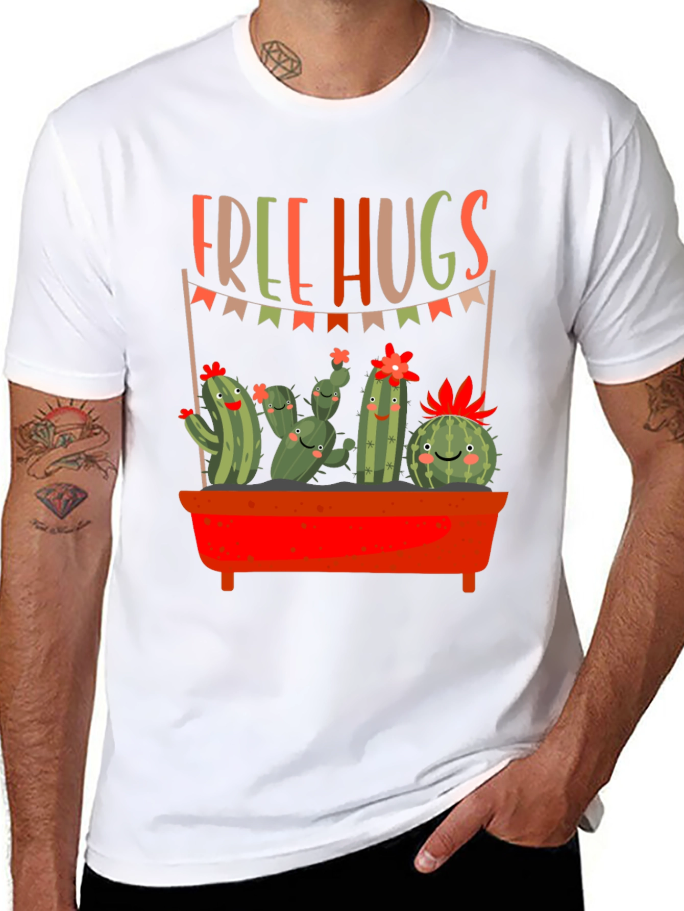 Black Free Hugs Cactus Graphic Tee view 8