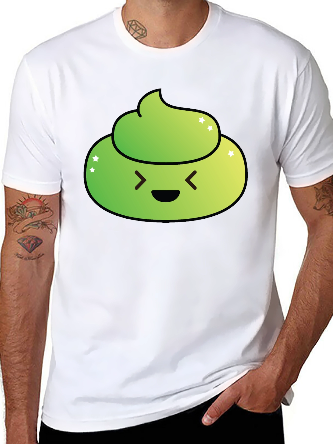 Black Green Emoji Poop T-Shirt - Funny Graphic Tee view 8
