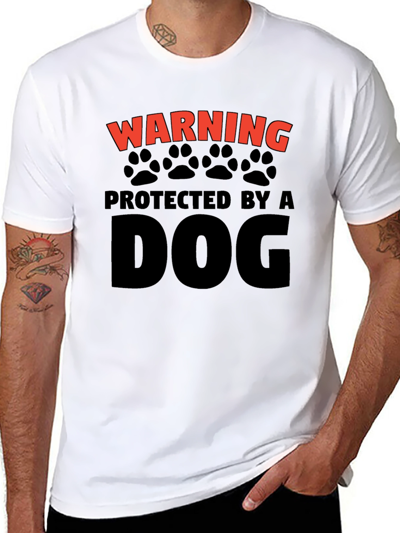 Black Warning Protected by a Dog T-Shirt view 8