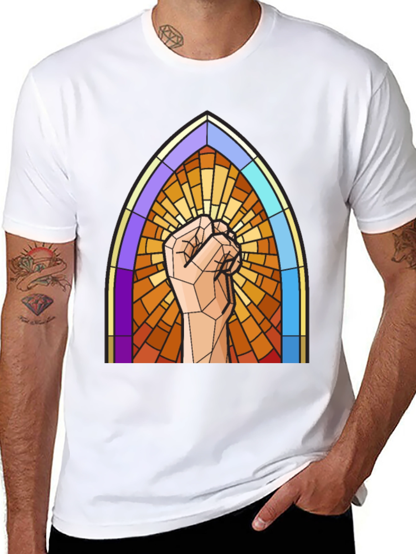 Black Stained Glass Fist T-Shirt view 8