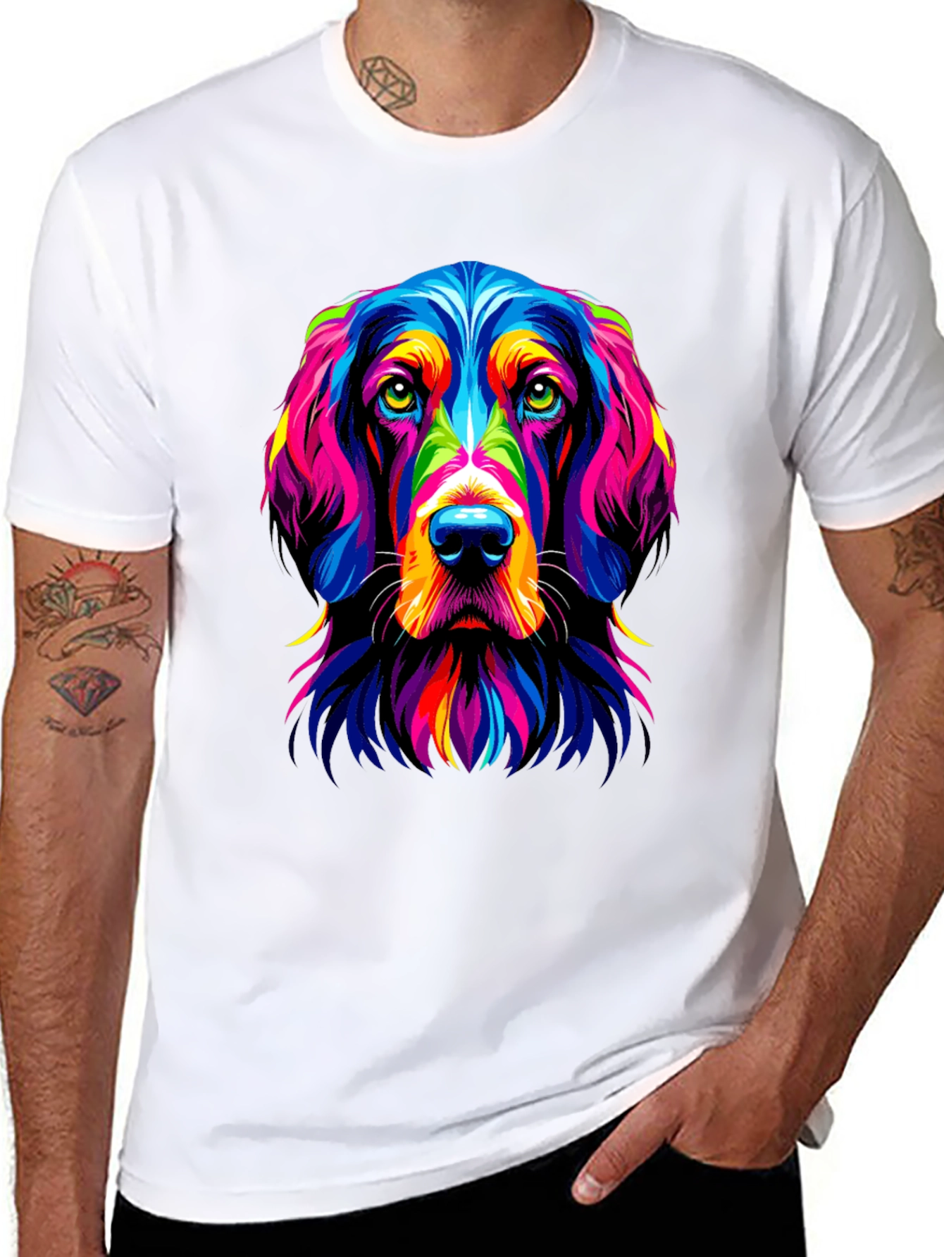 Black Colorful Dog Portrait Graphic Tee view 8