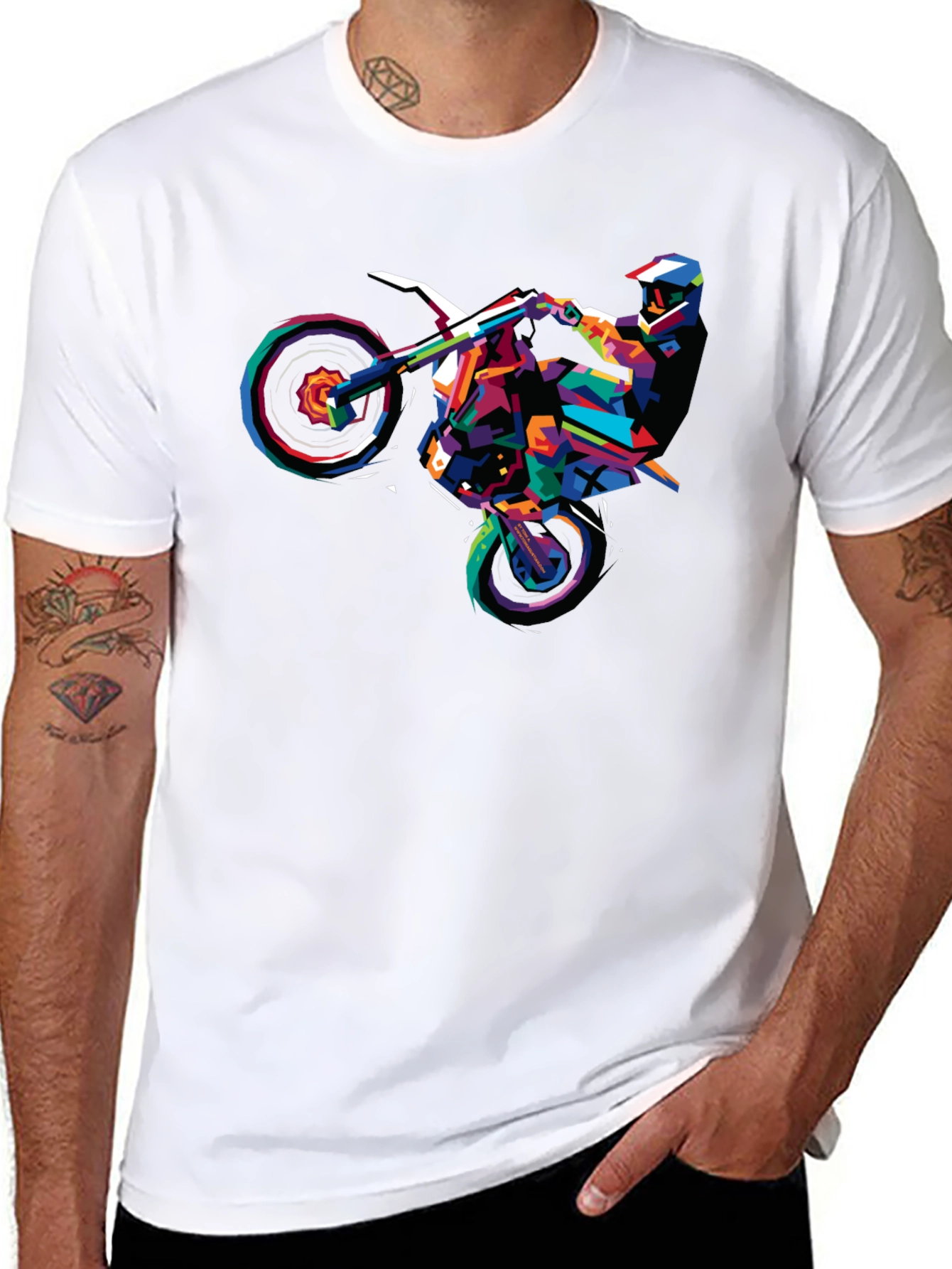 Geometric Motocross Rider Graphic T-Shirt - 8