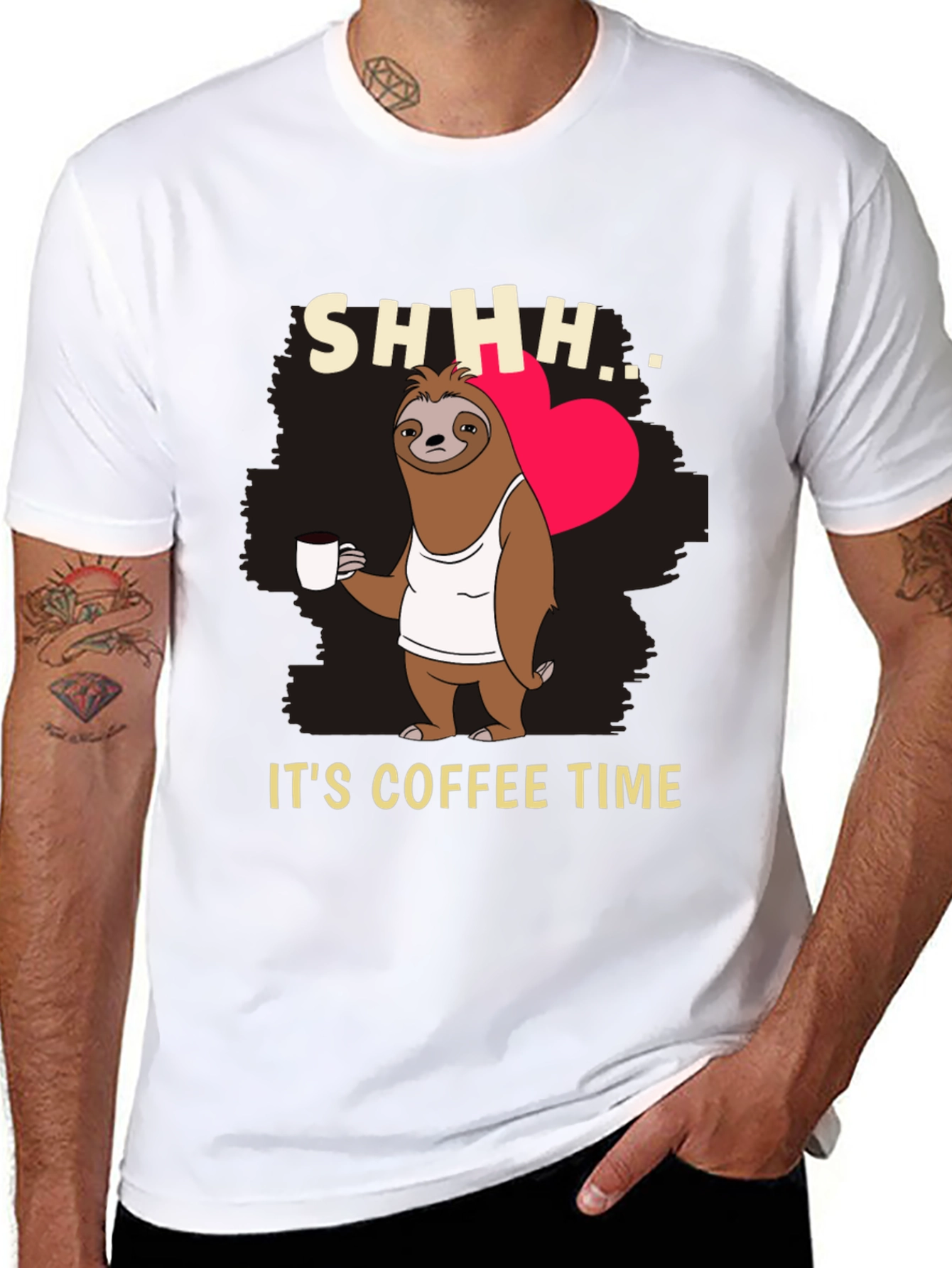 Black Funny Sloth Coffee Time T-Shirt view 8