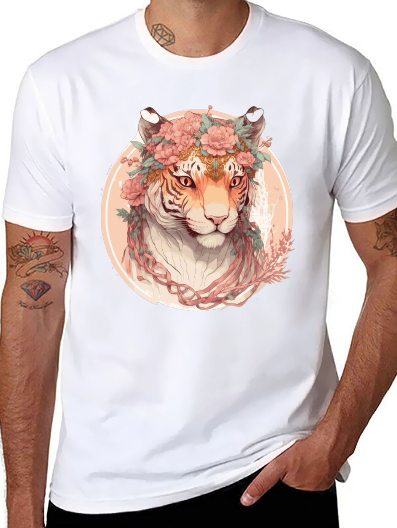 Black Floral Tiger Graphic T-Shirt - Unique Artistic Design view 8
