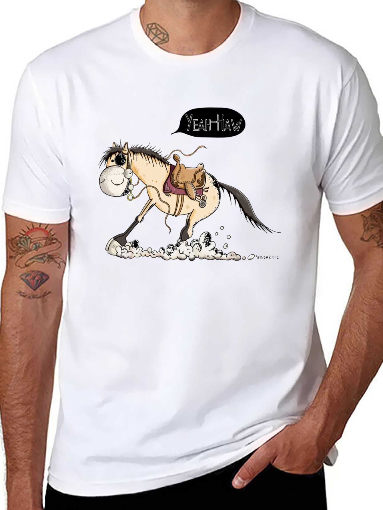 Black Yeah Haw Horse Cartoon Graphic T-Shirt view 8