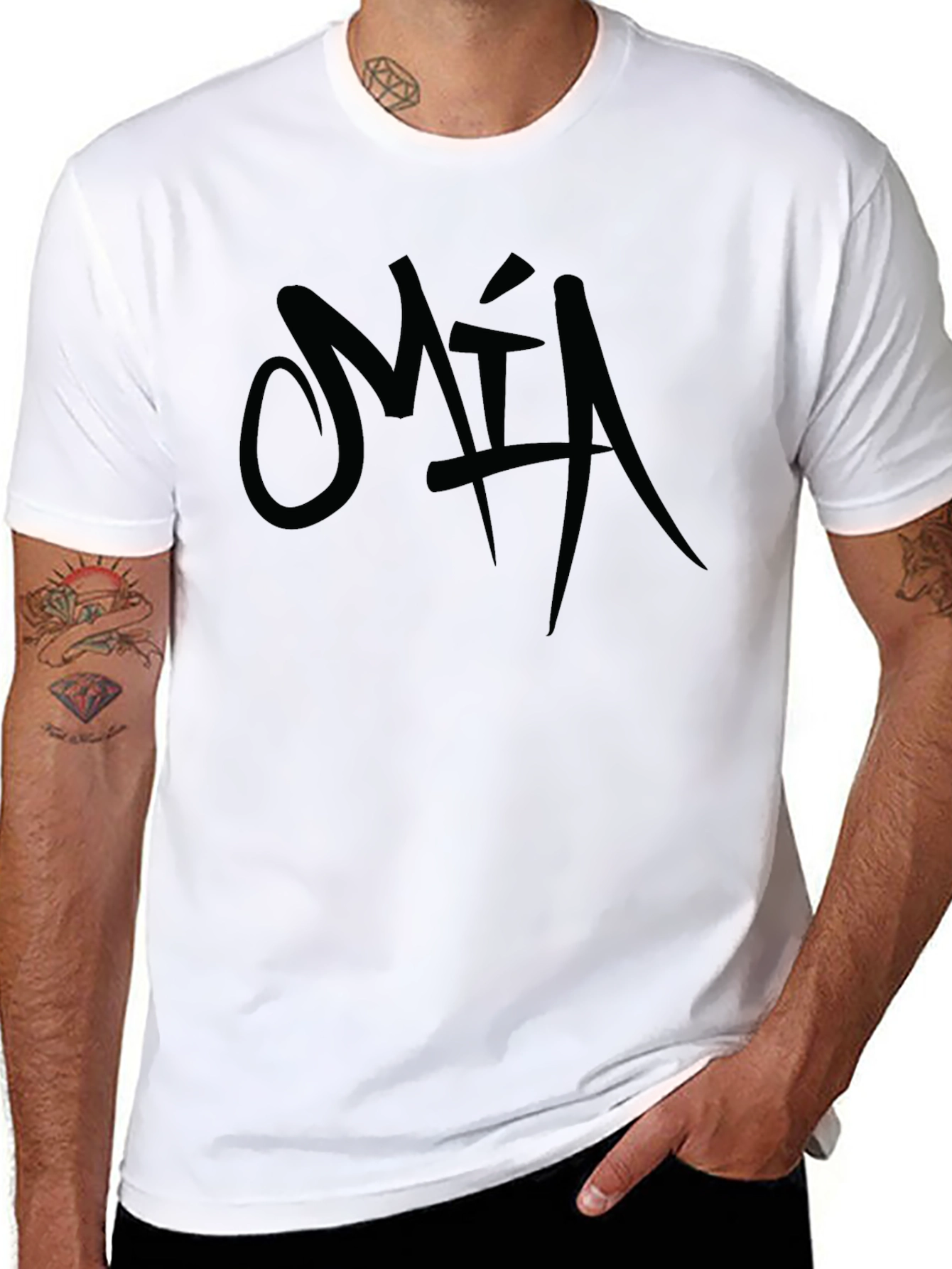 Black Men's Black Graphic T-Shirt - "MIA" Design view 8