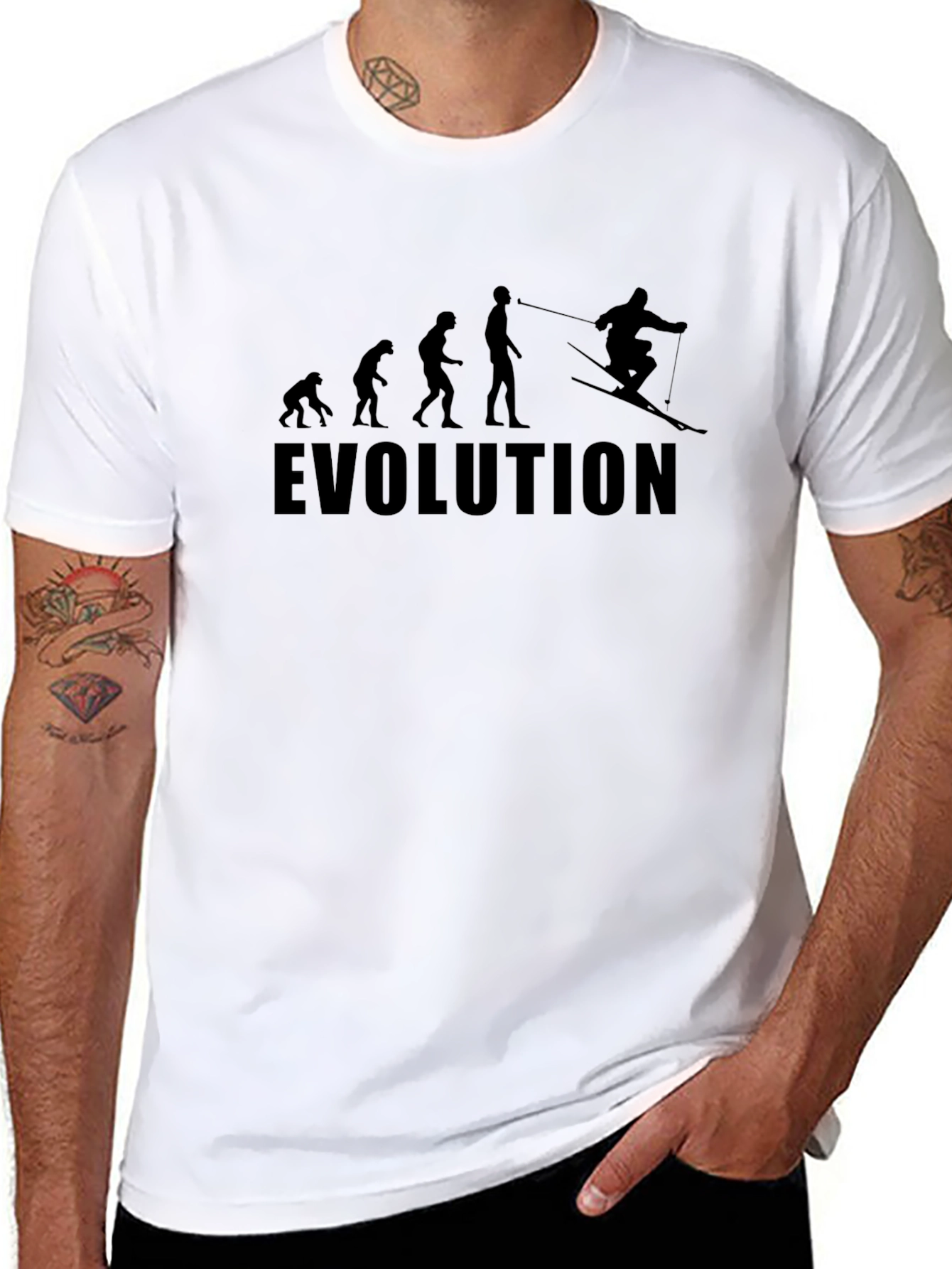 Black Evolution Skiing T-Shirt - Funny Graphic Tee view 8
