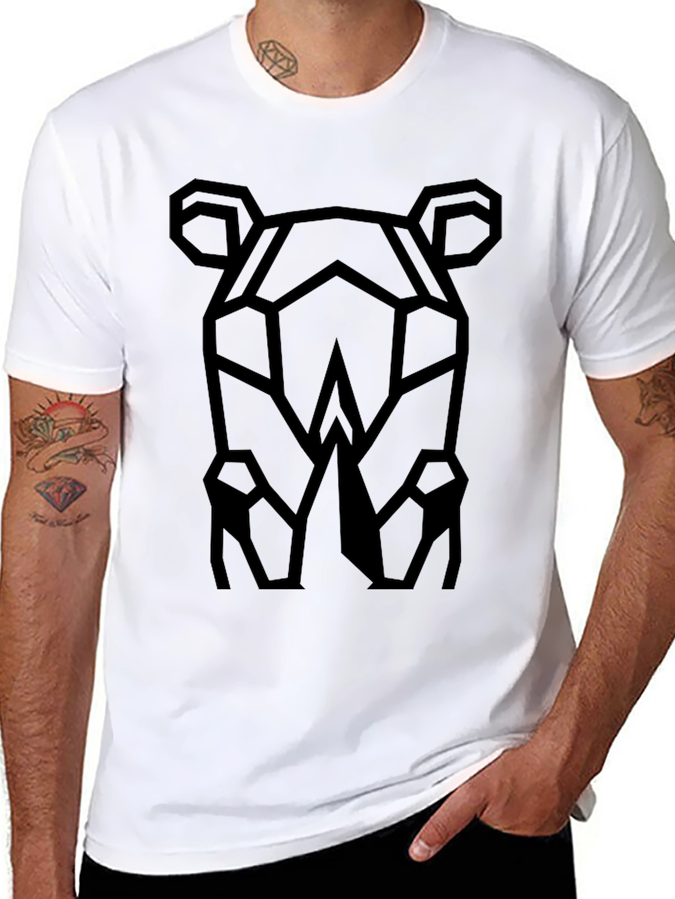 Black Geometric Rhino Graphic Tee - Modern Black T-Shirt view 8