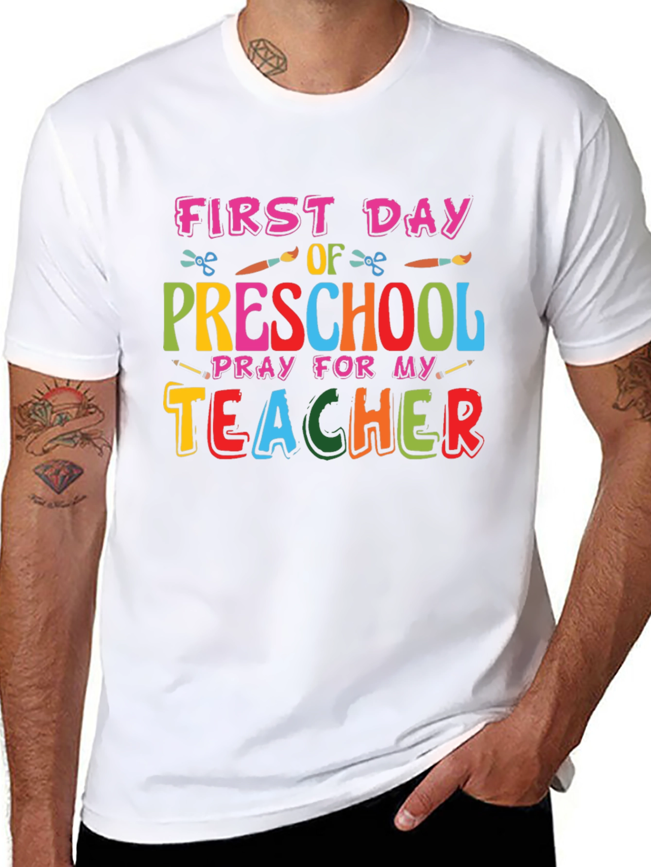 Black First Day of Preschool Teacher Graphic Tee view 8