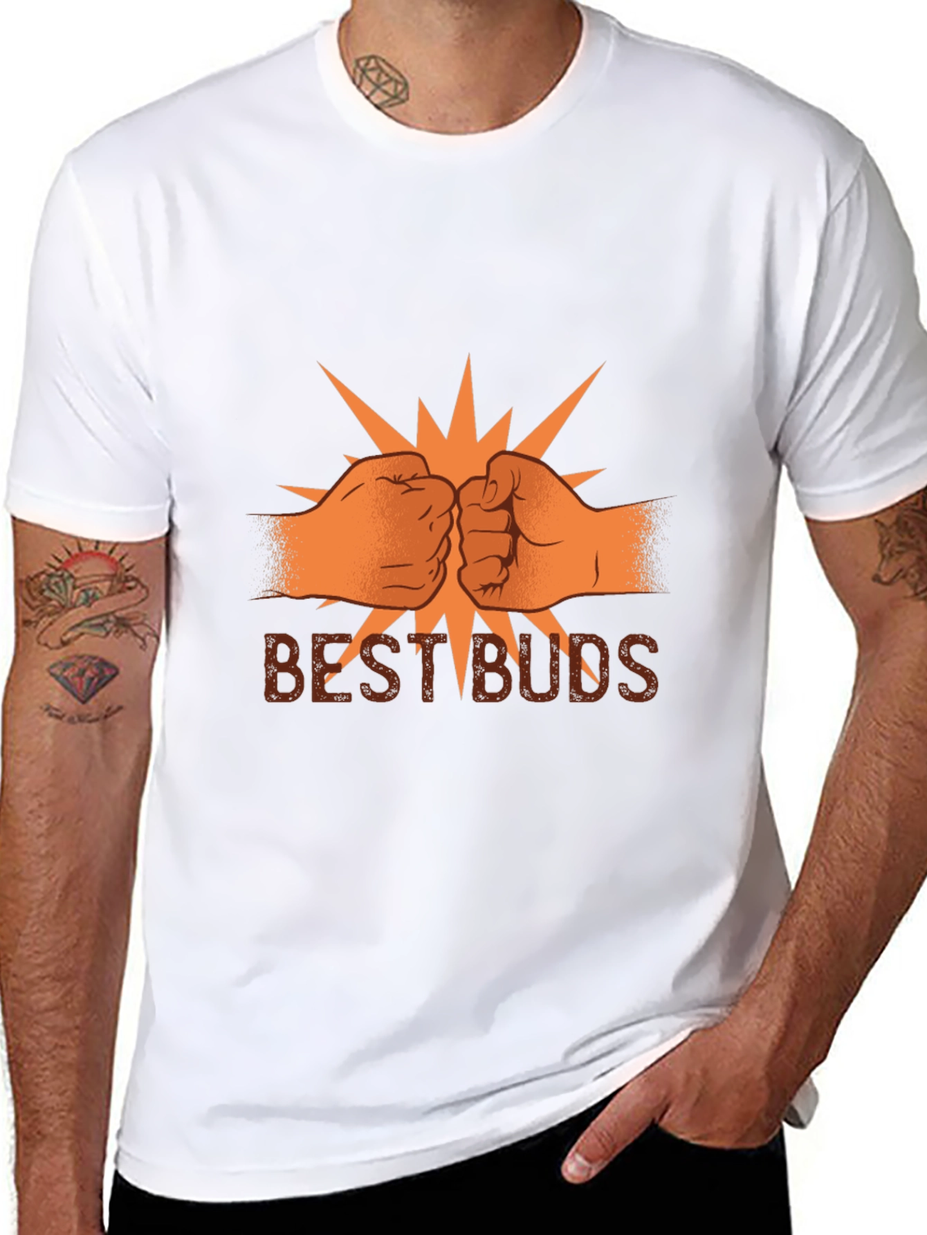 Black Best Buds Graphic Tee - Black Cotton Blend T-Shirt view 8