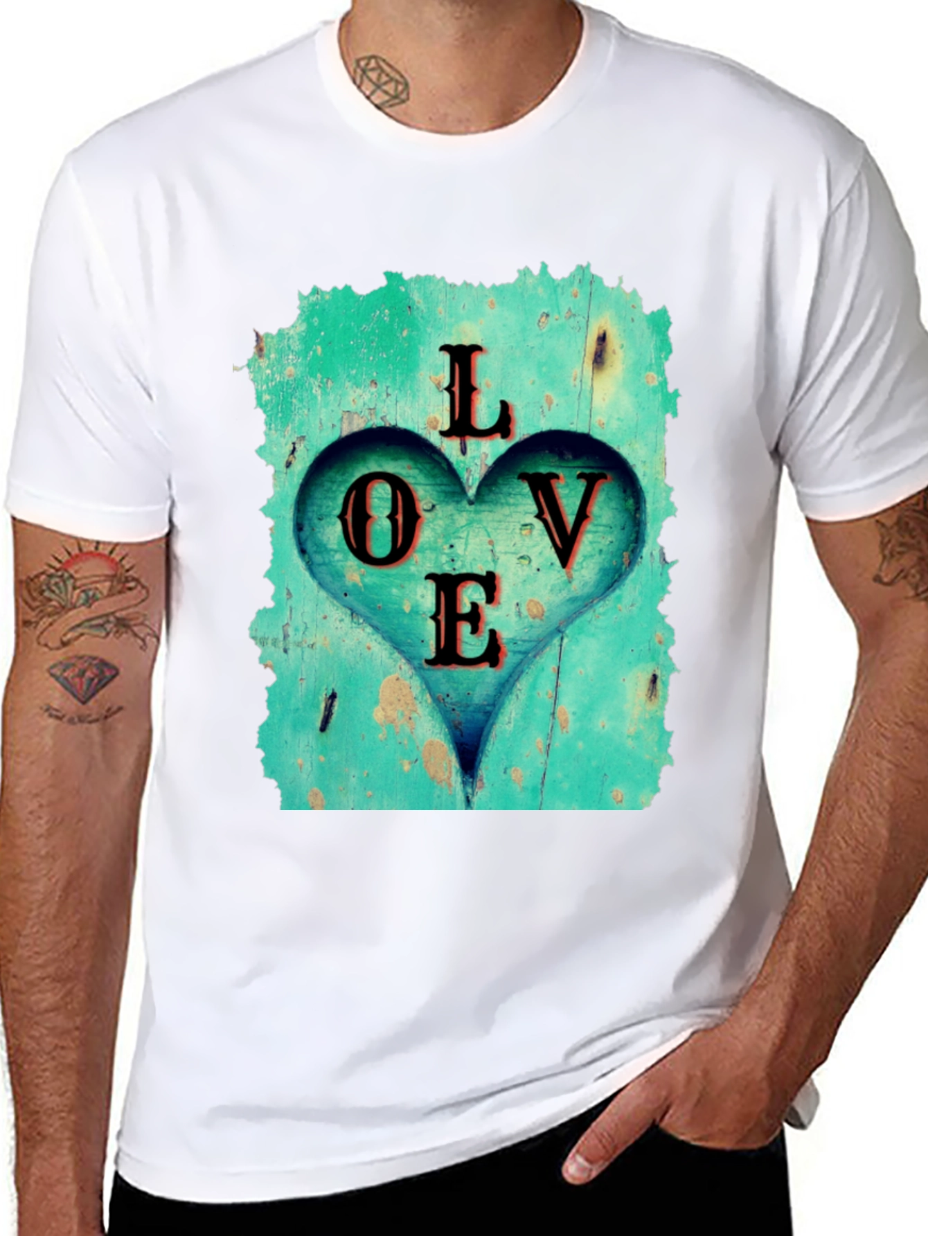 Black Love Heart Graphic Tee - Black Casual T-Shirt view 8