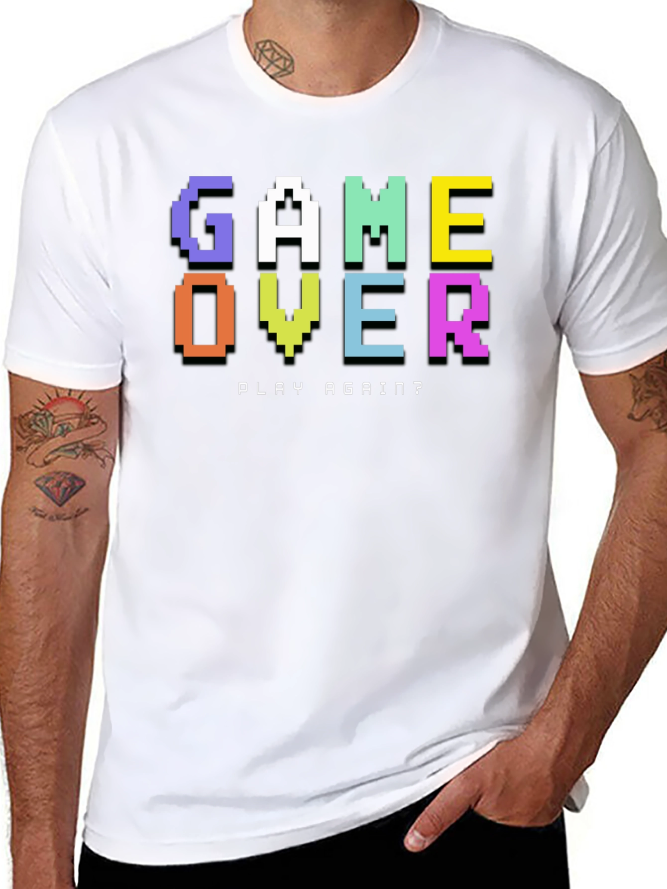 Black Game Over T-Shirt - Pixel Style Retro Gamer Tee view 8