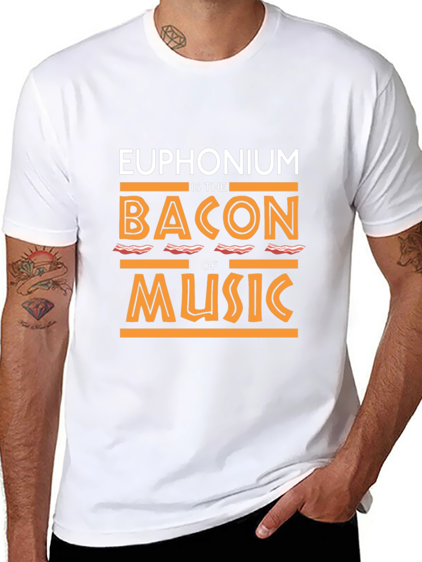 Black Euphonium Bacon Music T-Shirt - Funny Musician Tee view 8