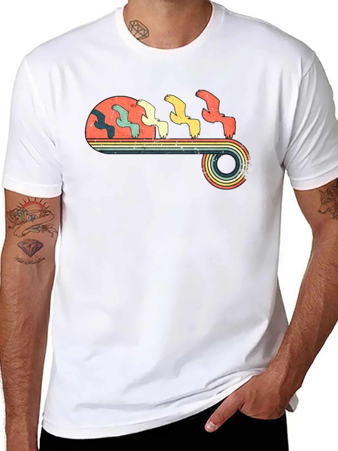 Retro Birds Graphic Tee - Black T-Shirt - 8
