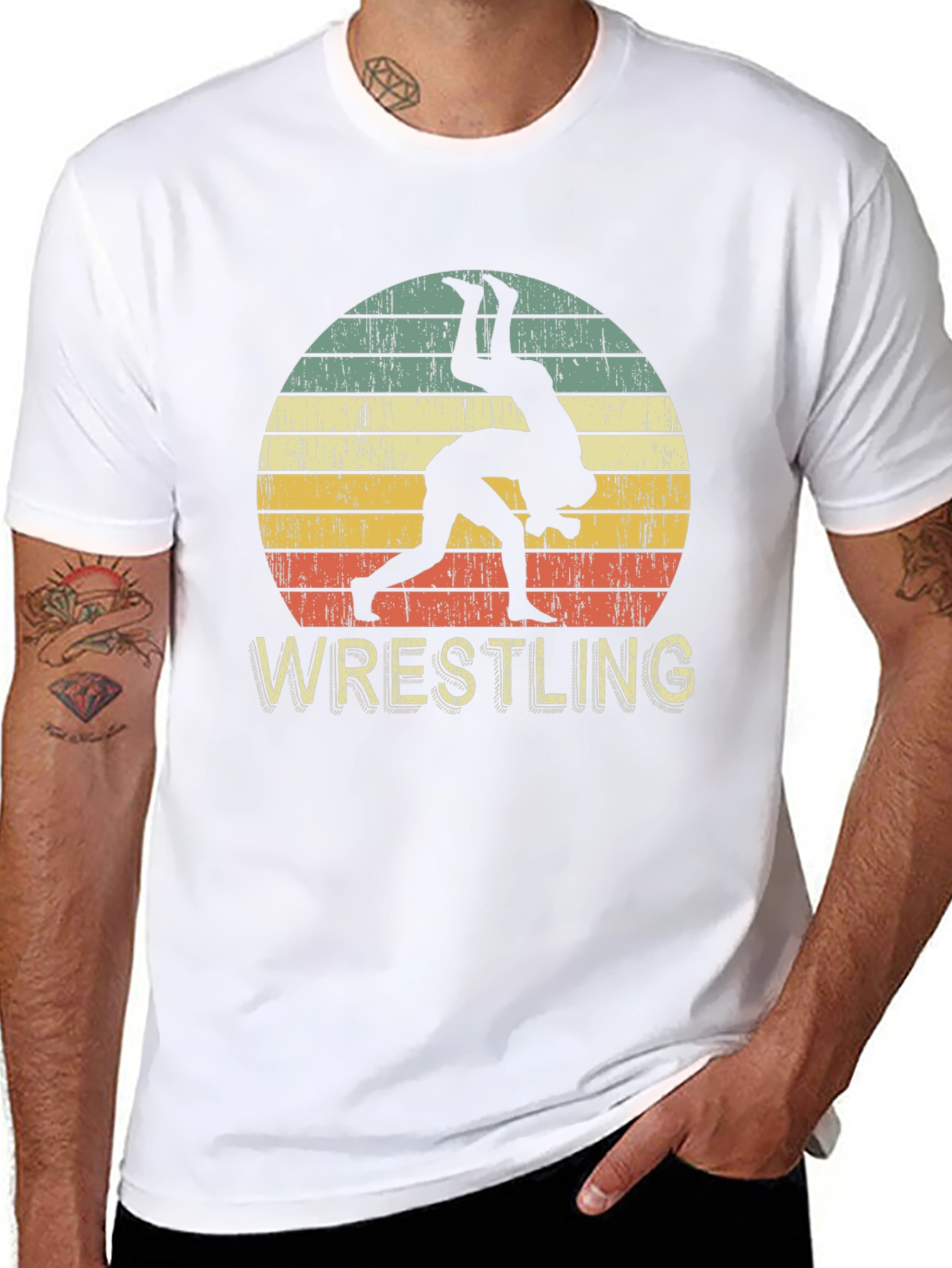 Black Vintage Wrestling Sunset T-Shirt view 8