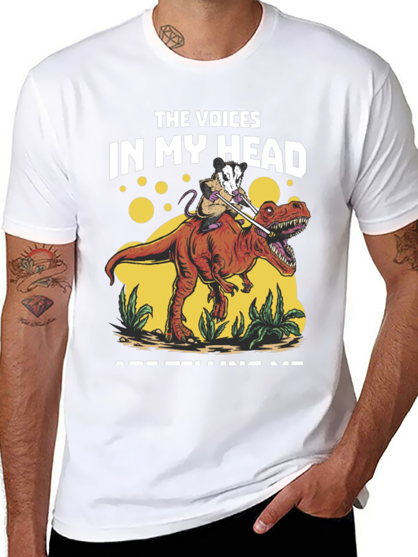 Black The Voices In My Head Opossum Dinosaur T-Shirt view 8