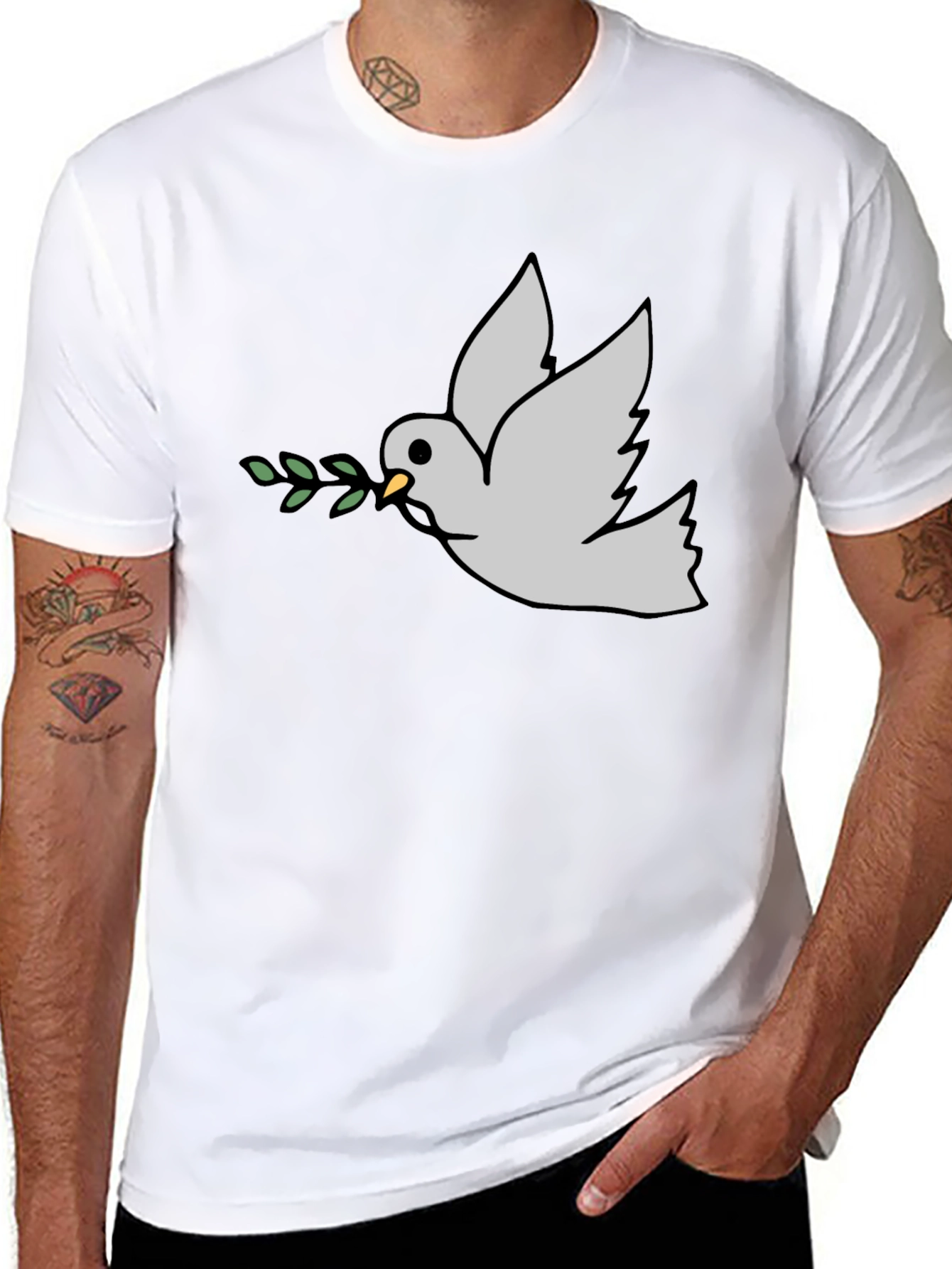Black Peace Dove Graphic Tee - Black Casual T-Shirt view 8